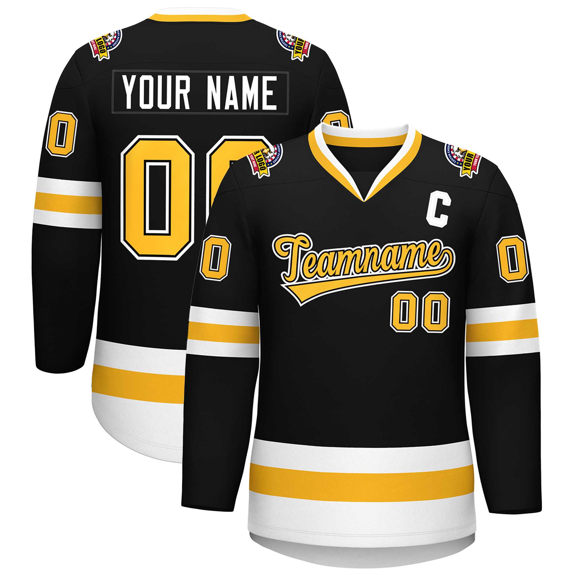 Custom Black Gold Black-White Classic Style Hockey Jersey | KXKSHOP