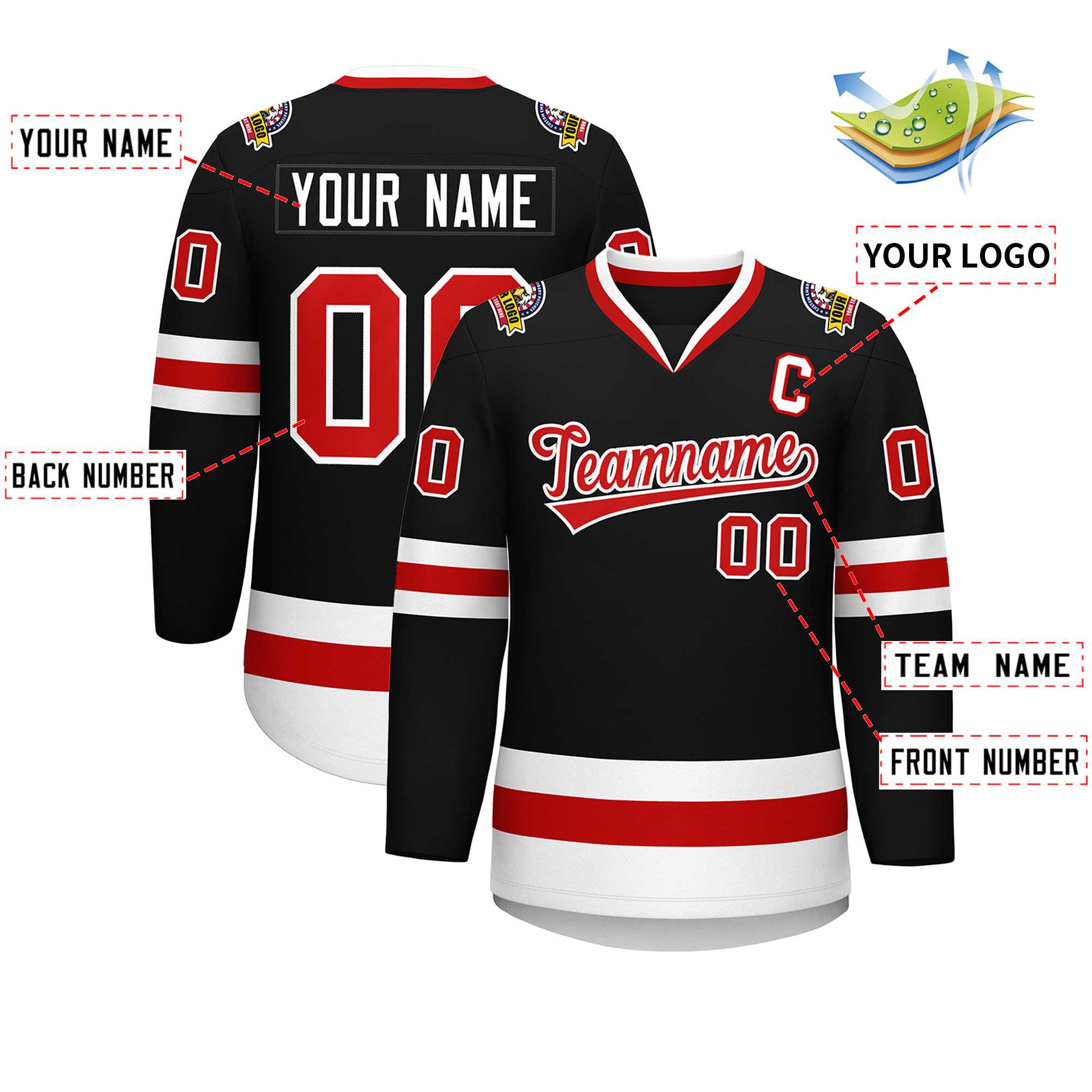 Custom Black Red-White Classic Style Hockey Jersey | KXKSHOP