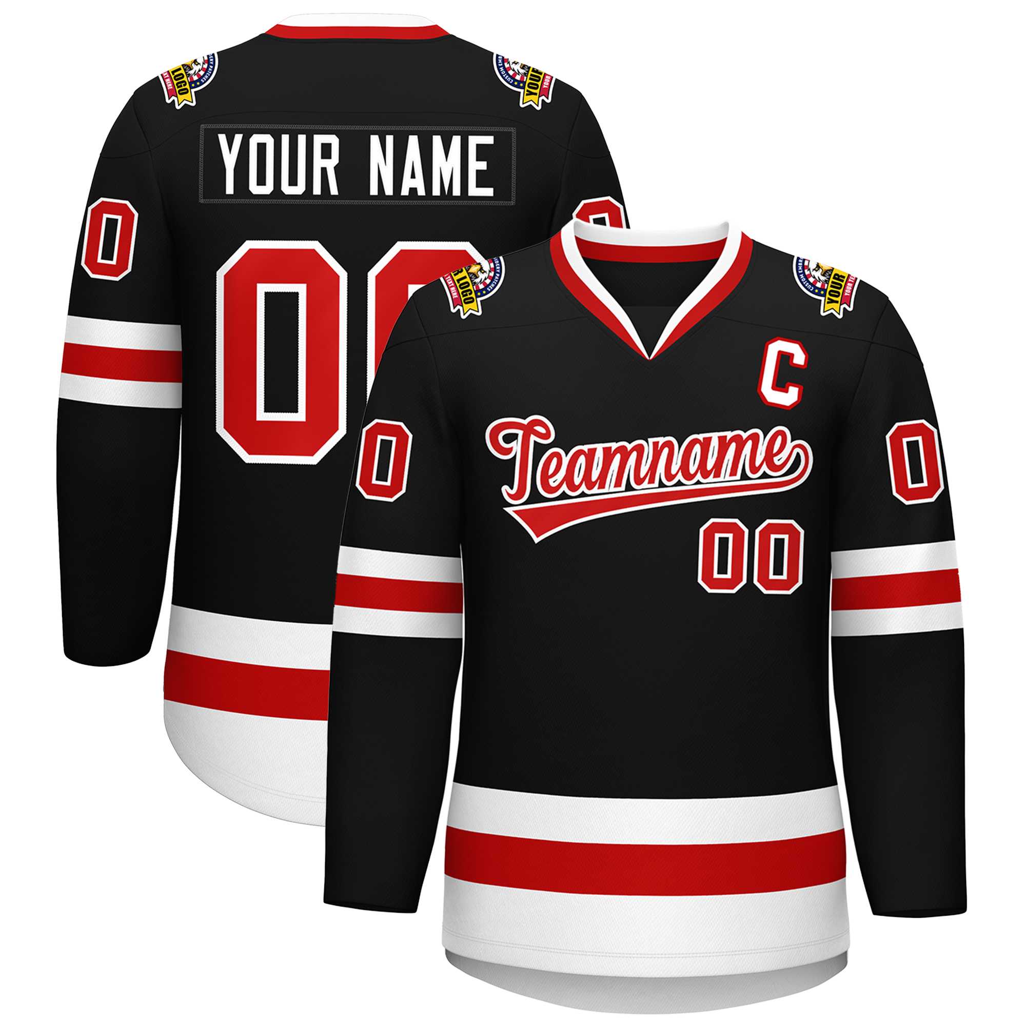 Custom Black Red-White Classic Style Hockey Jersey | KXKSHOP