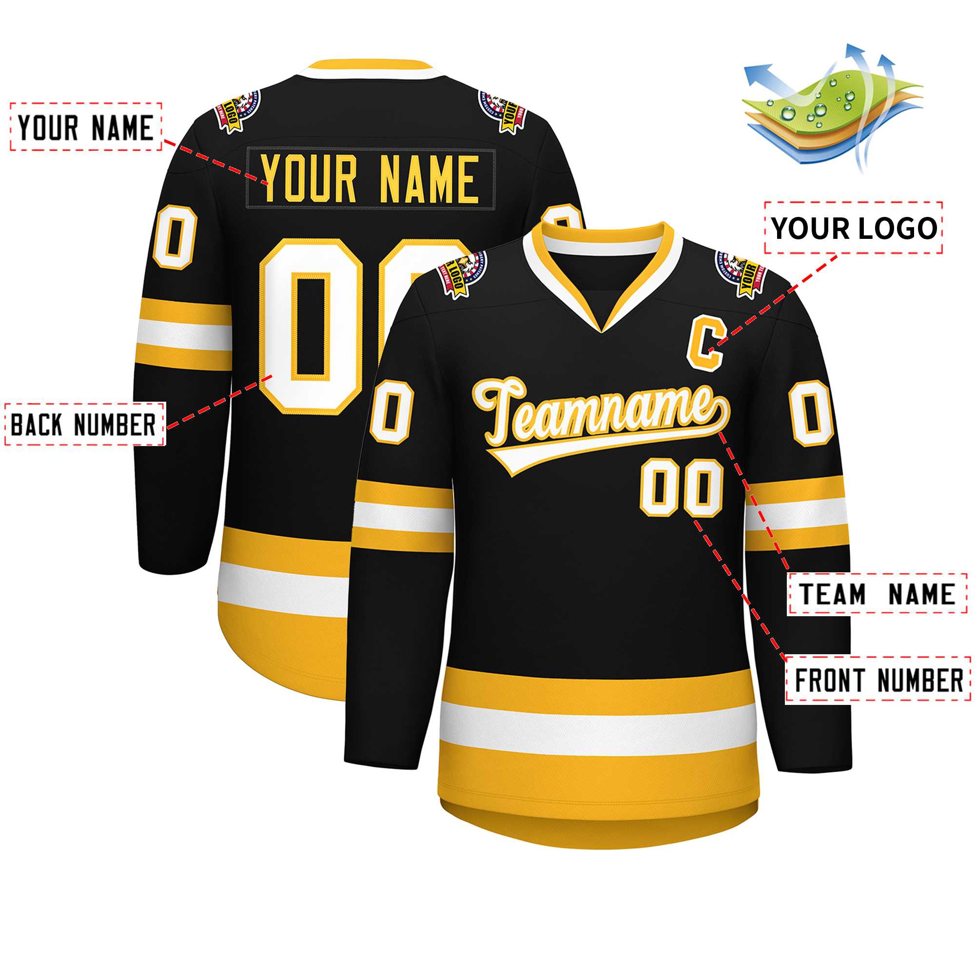 Custom Black White-Gold Classic Style Hockey Jersey | KXKSHOP