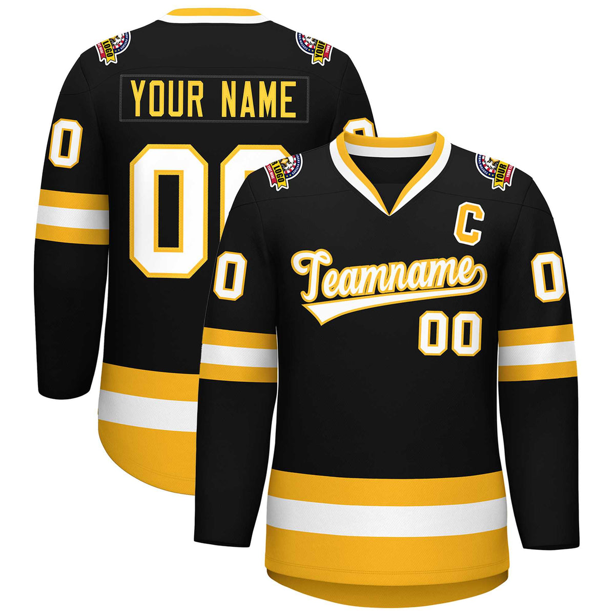 Custom Black White-Gold Classic Style Hockey Jersey | KXKSHOP