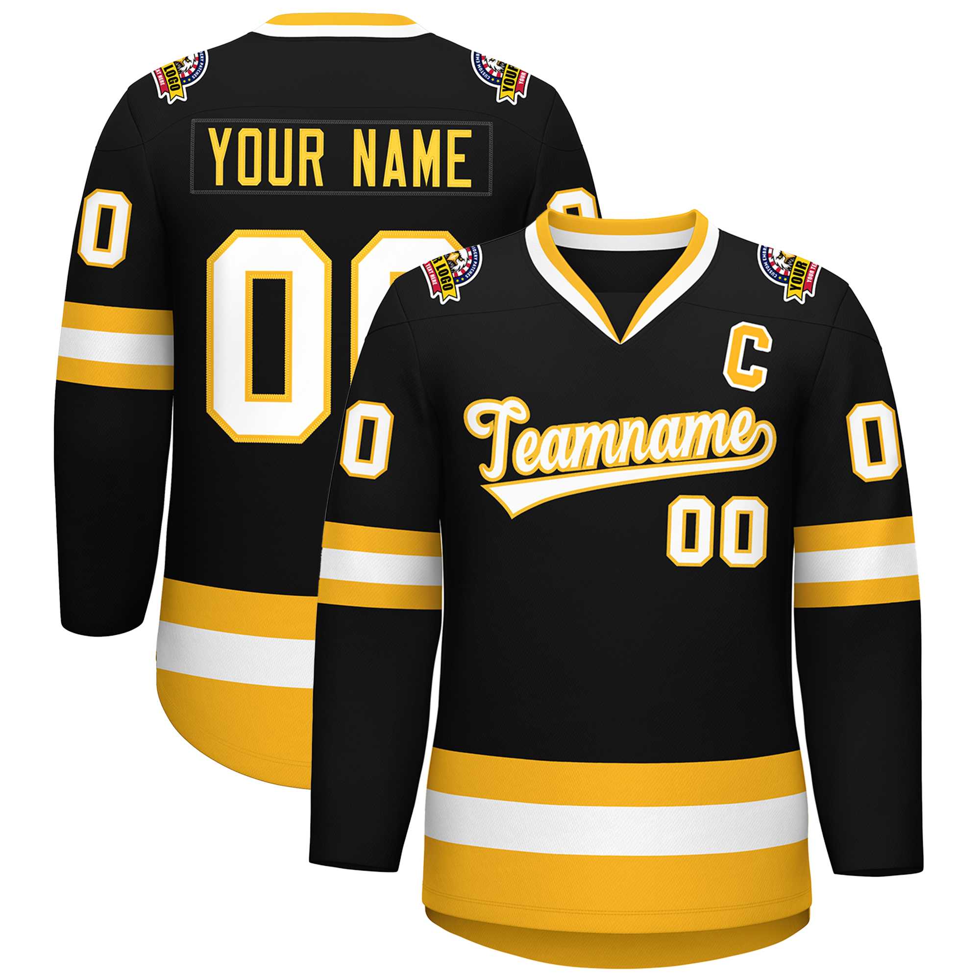 Custom Black White-Gold Classic Style Hockey Jersey | KXKSHOP