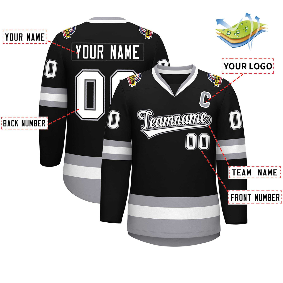 Custom Black White Black-Gray Classic Style Hockey Jersey | KXKSHOP