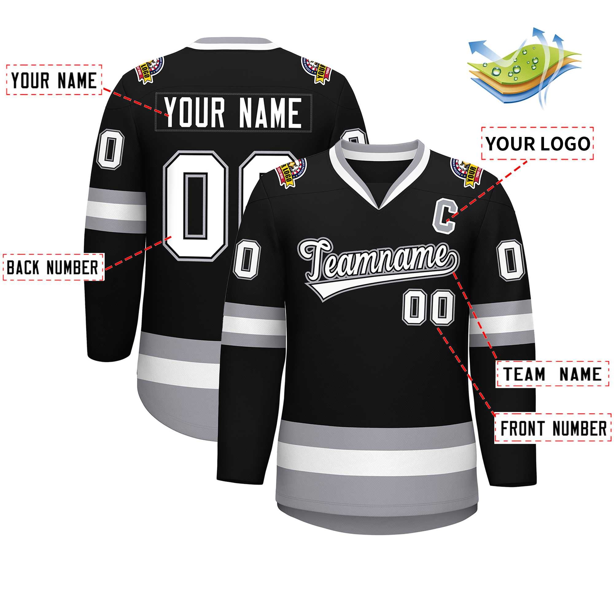 Custom Black White Black-Gray Classic Style Hockey Jersey | KXKSHOP