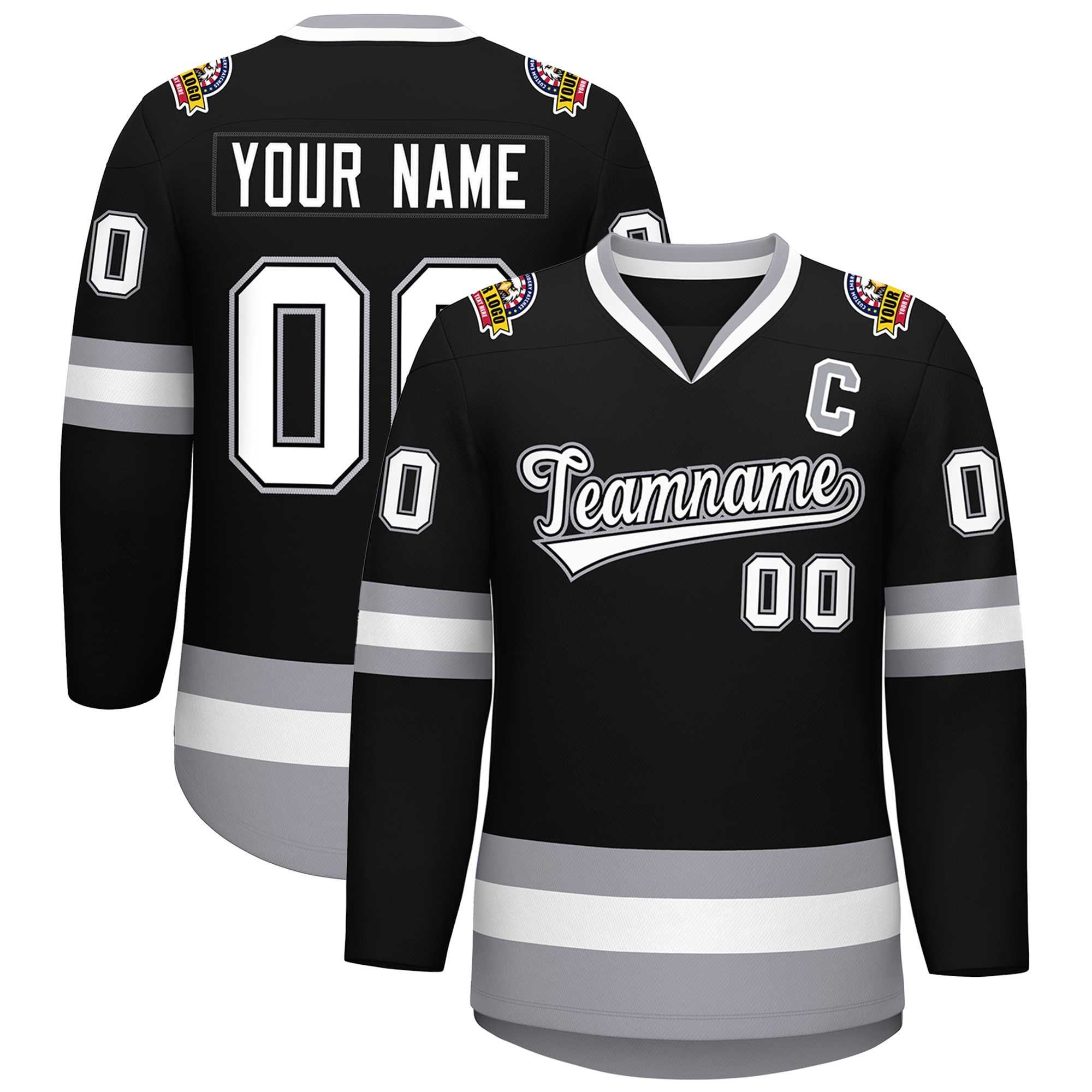 Custom Black White Black-Gray Classic Style Hockey Jersey | KXKSHOP
