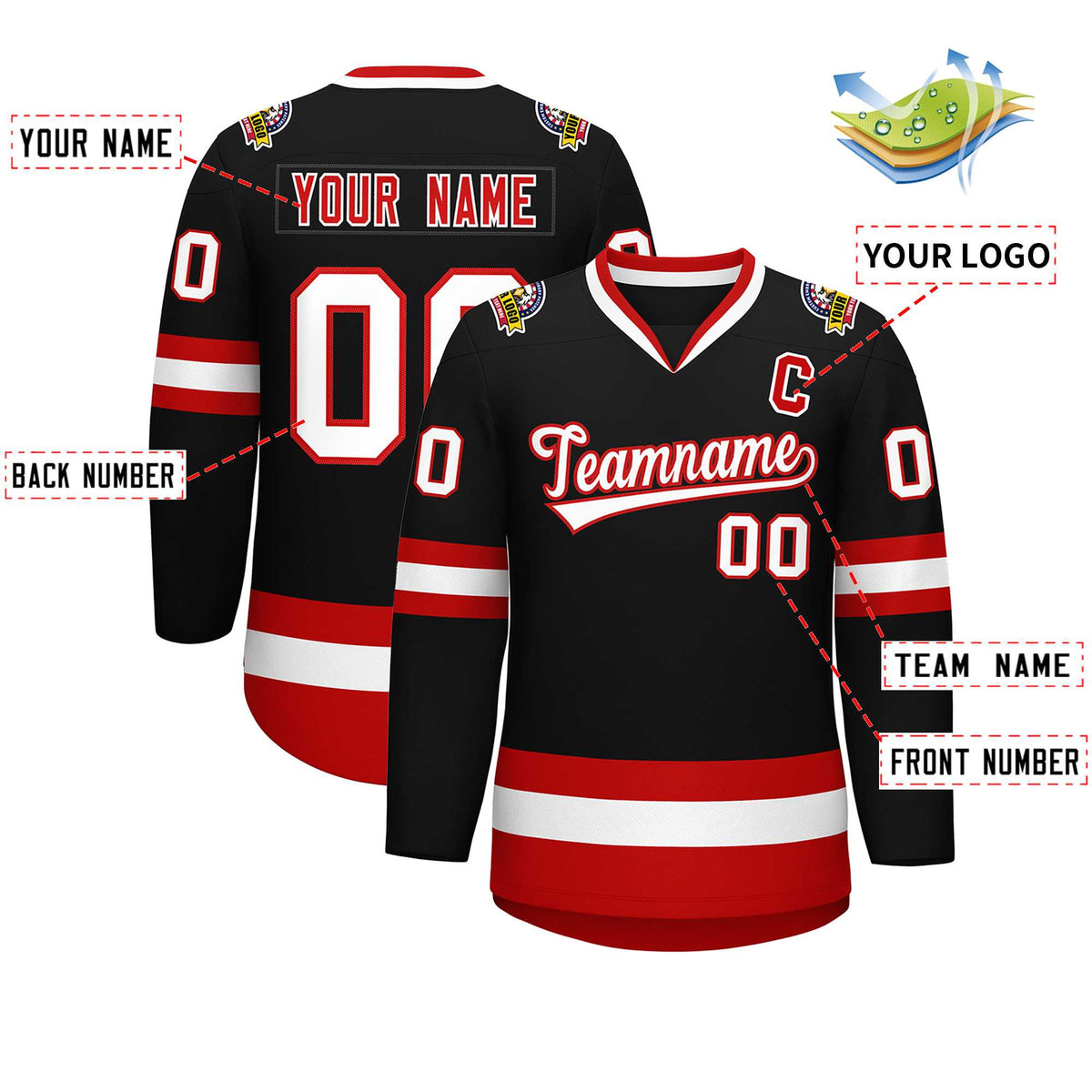 Custom Black White-Red Classic Style Hockey Jersey | KXKSHOP