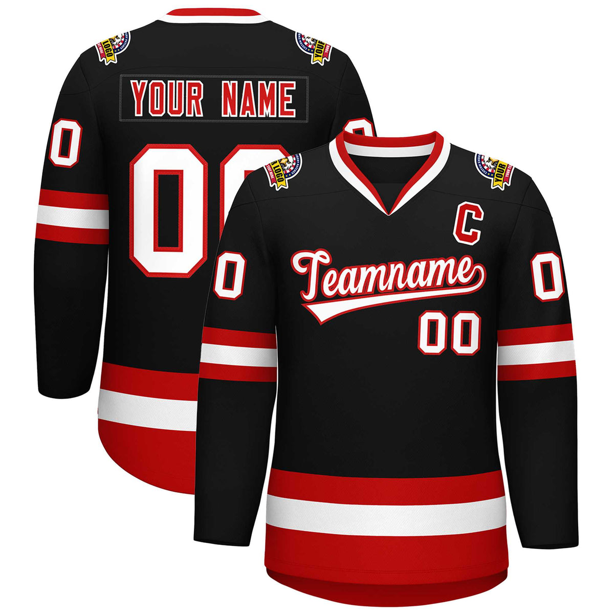 Custom Black White-Red Classic Style Hockey Jersey | KXKSHOP