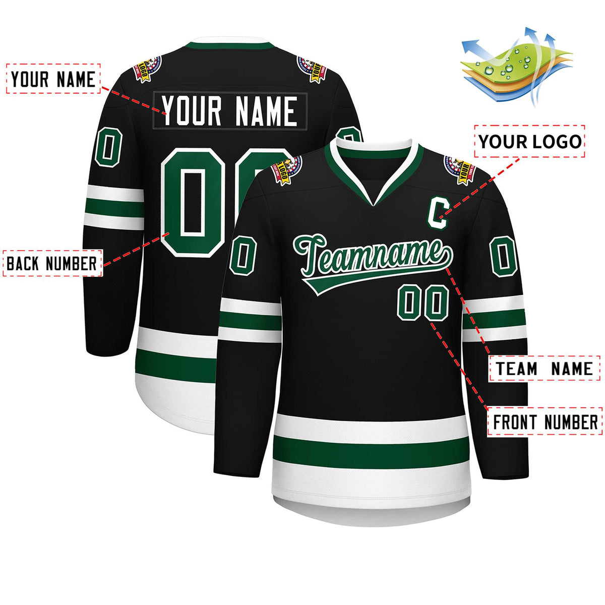 Custom Black Green-White Classic Style Hockey Jersey | KXKSHOP