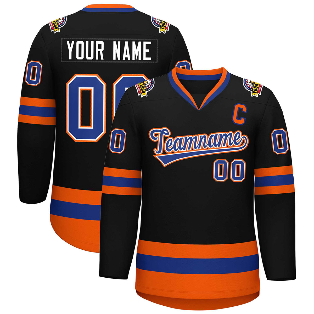 Custom Black Royal White-Orange Classic Style Hockey Jersey | KXKSHOP