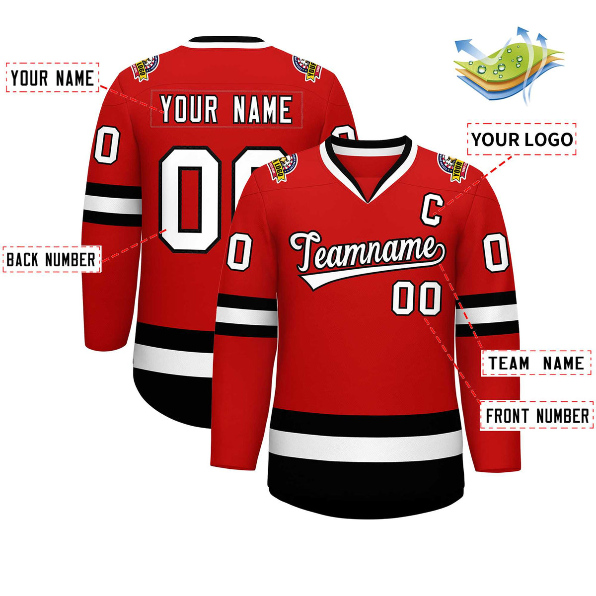 Custom Red White-Black Classic Style Hockey Jersey | KXKSHOP