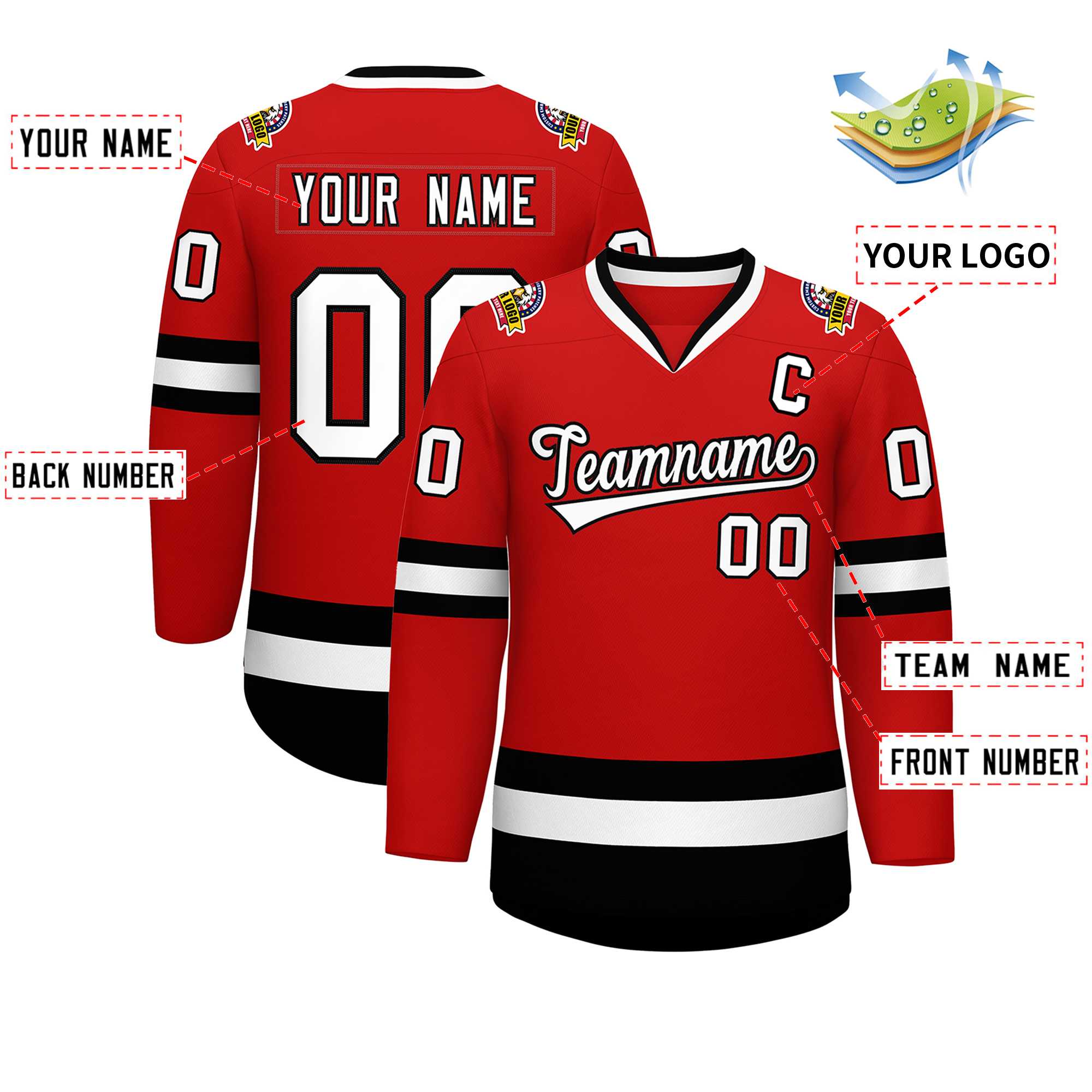 Custom Red White-Black Classic Style Hockey Jersey | KXKSHOP