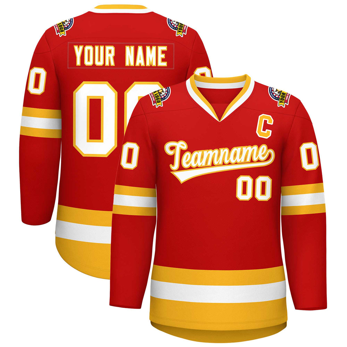 Custom Red White-Gold Classic Style Hockey Jersey | KXKSHOP