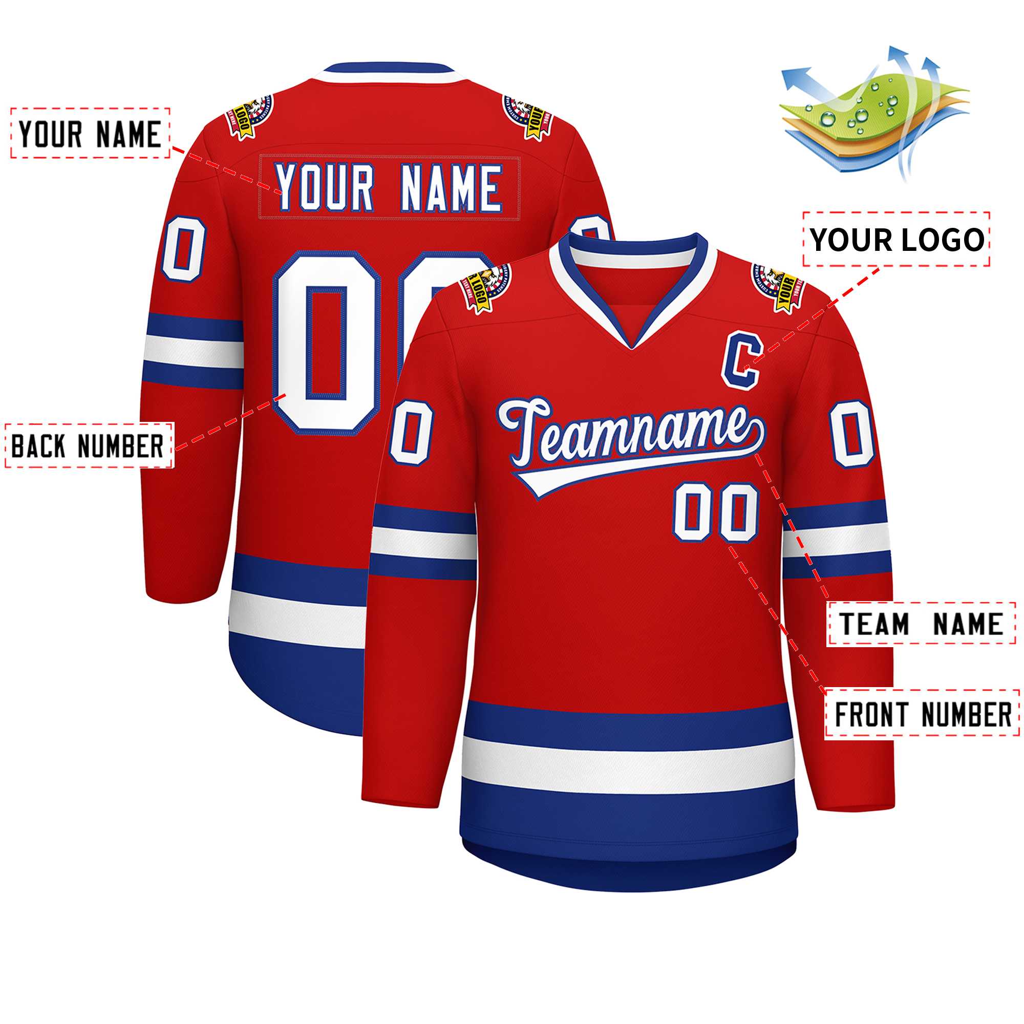 Custom Red White-Royal Classic Style Hockey Jersey | KXKSHOP