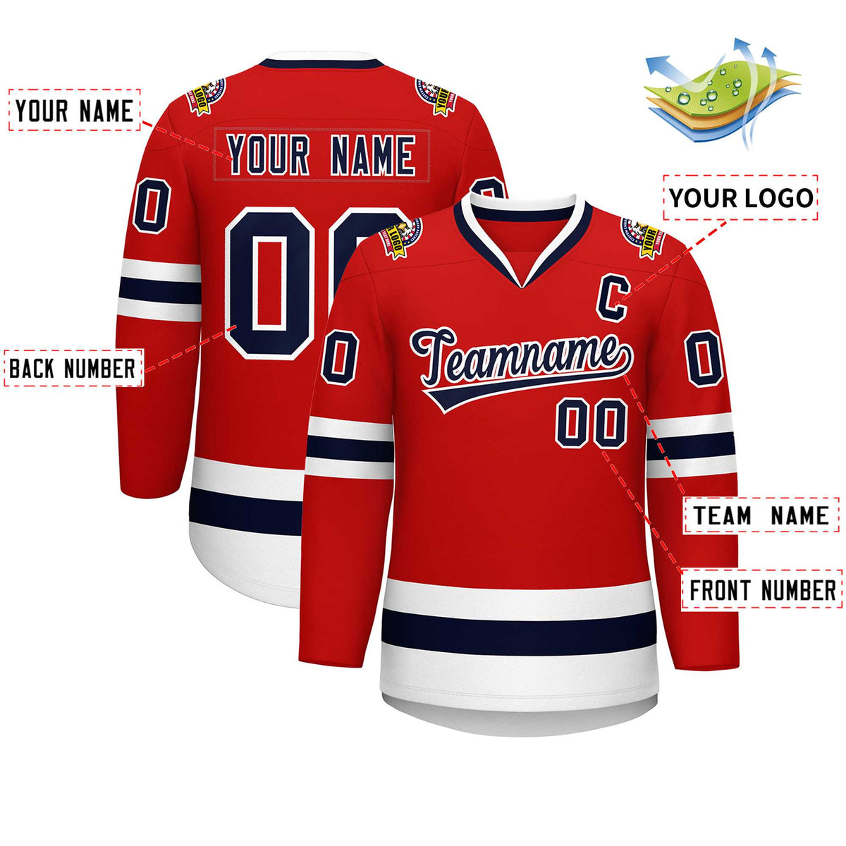 Custom Red Navy-White Classic Style Hockey Jersey | KXKSHOP