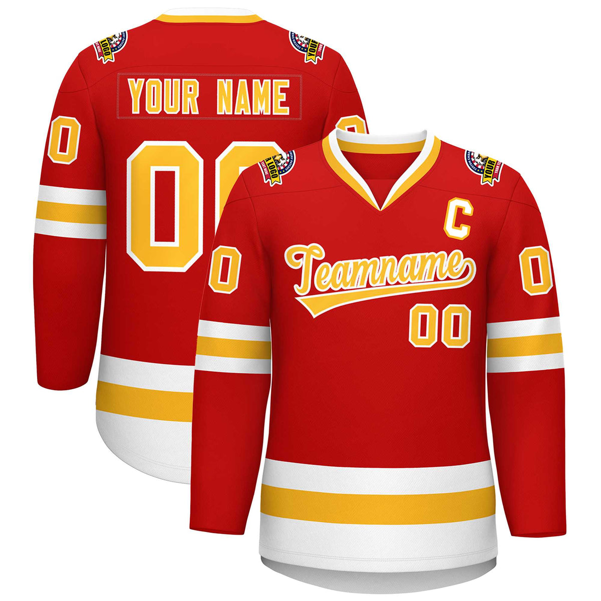 Custom Red Gold-White Classic Style Hockey Jersey | KXKSHOP