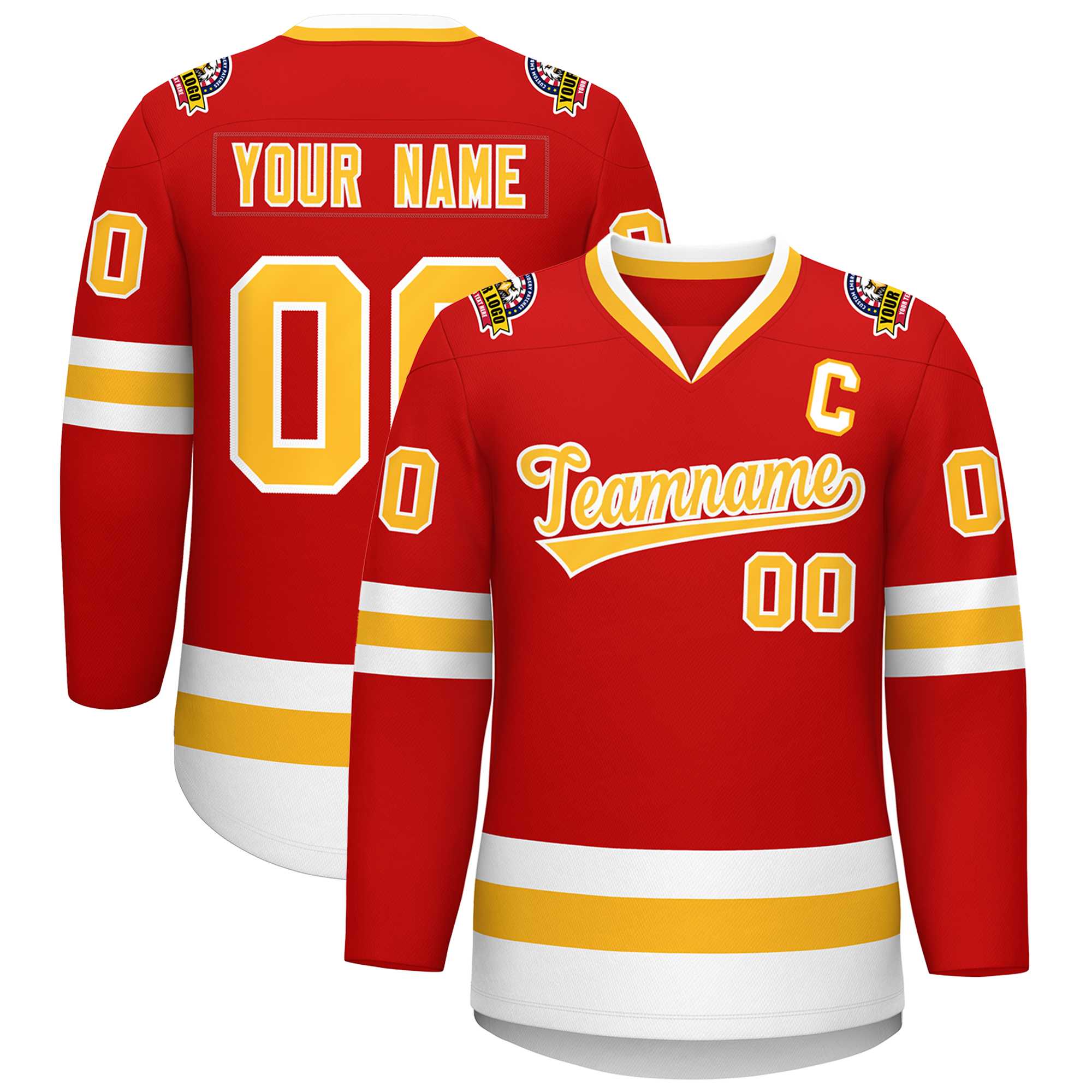 Custom Red Gold-White Classic Style Hockey Jersey | KXKSHOP