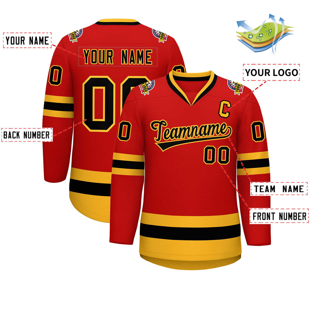 Custom Red Black-Gold Classic Style Hockey Jersey | KXKSHOP