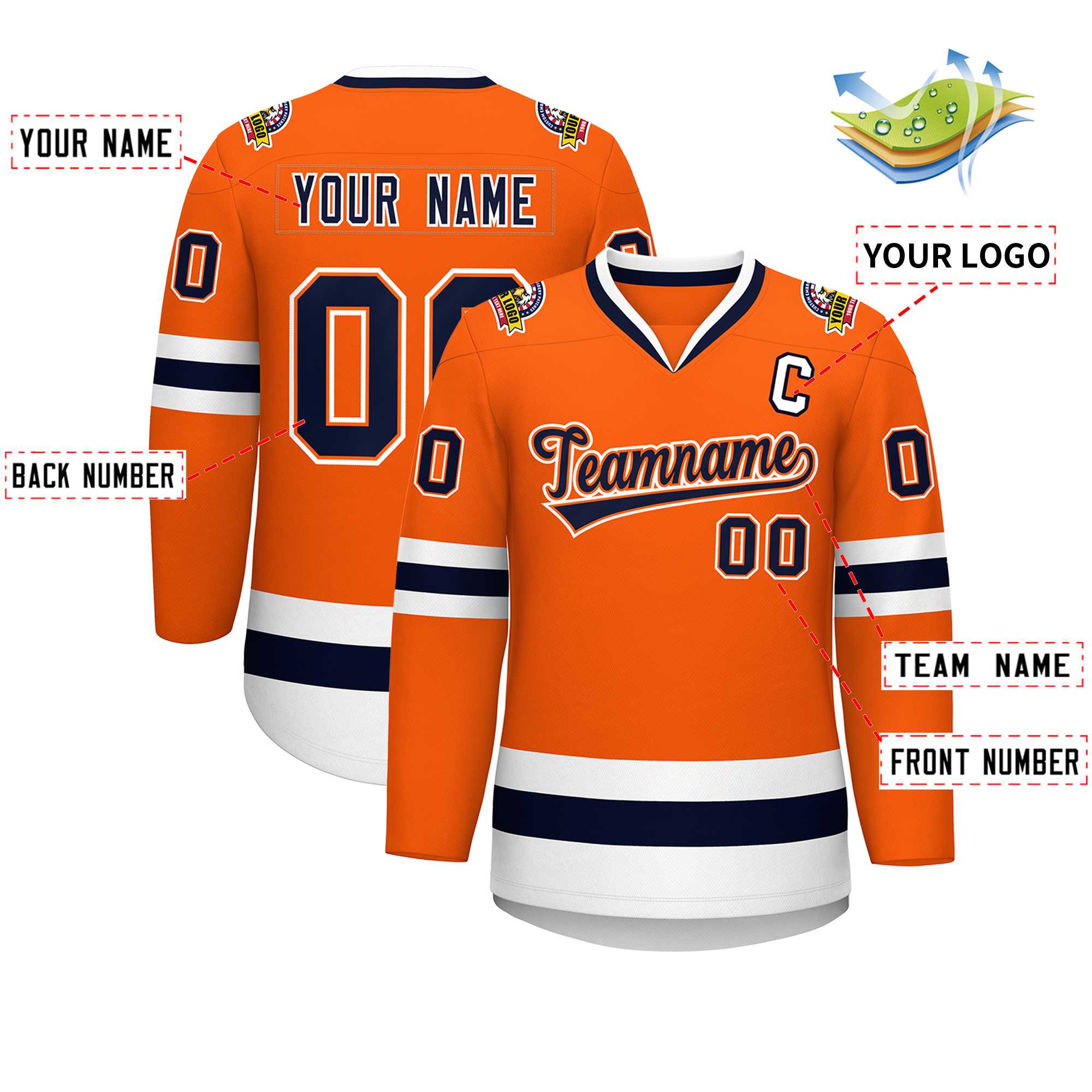 Custom Orange Navy Orange-White Classic Style Hockey Jersey | KXKSHOP