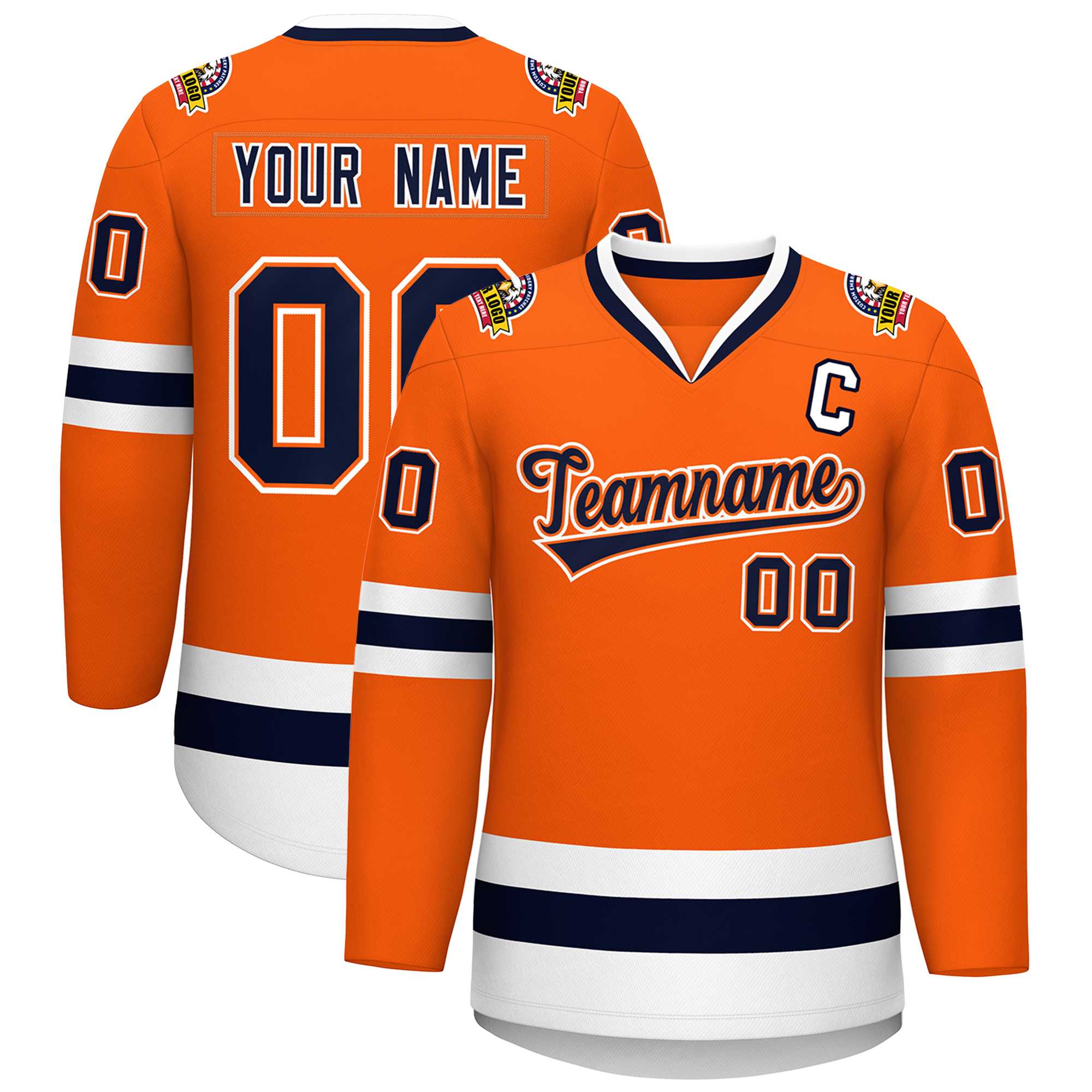 Custom Orange Navy Orange-White Classic Style Hockey Jersey | KXKSHOP