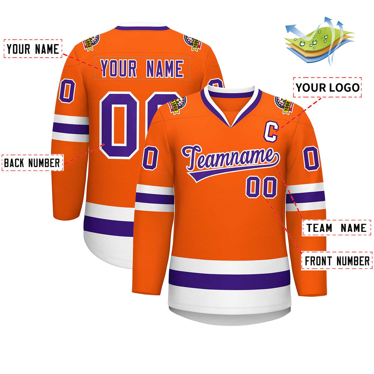 Custom Orange Purple-White Classic Style Hockey Jersey | KXKSHOP