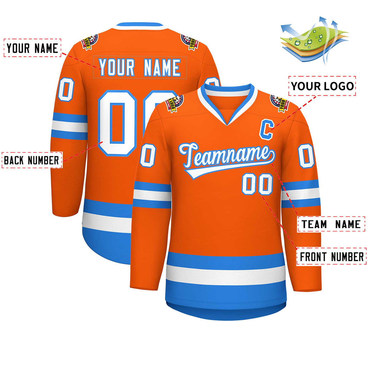 Custom Orange White-Powder Blue Classic Style Hockey Jersey | KXKSHOP