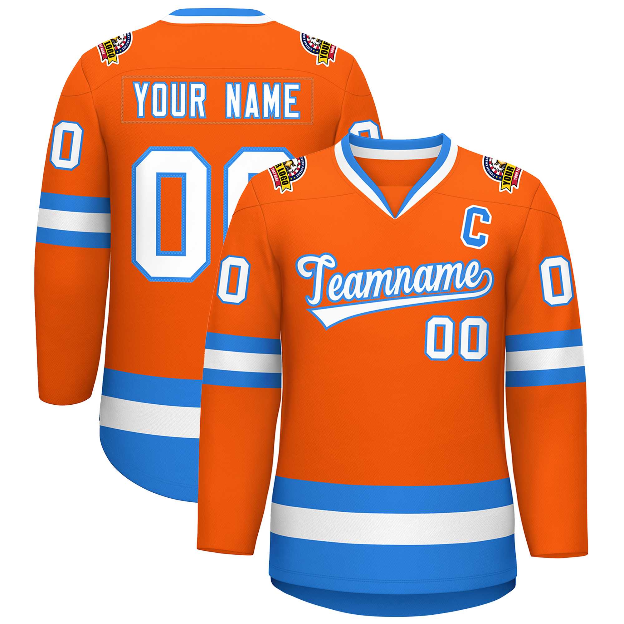 Custom Orange White-Powder Blue Classic Style Hockey Jersey | KXKSHOP