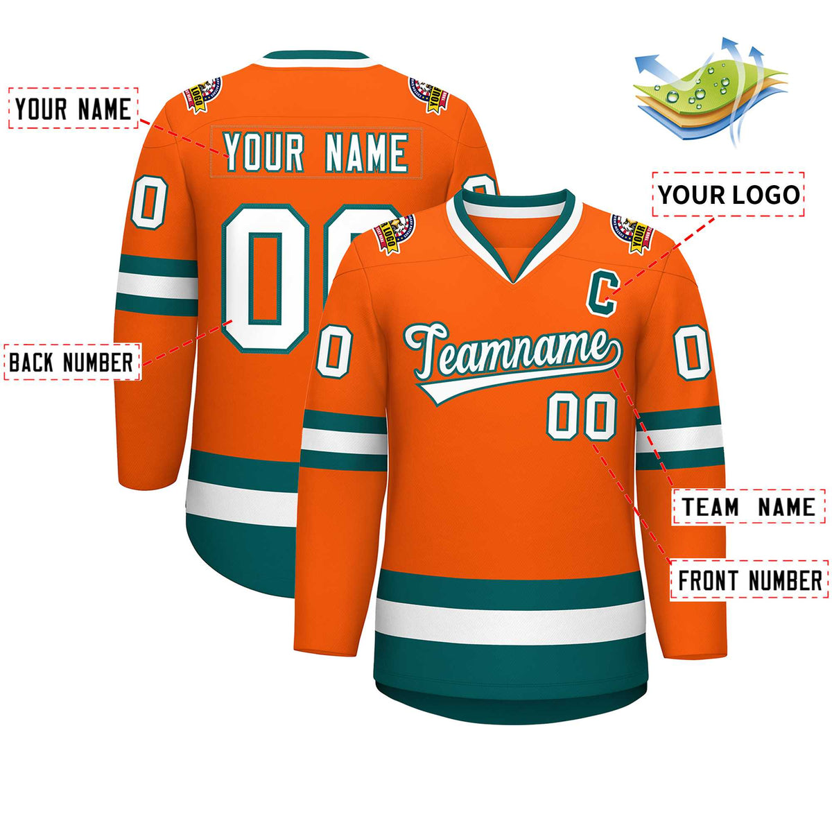 Custom Orange White-Aqua Classic Style Hockey Jersey | KXKSHOP