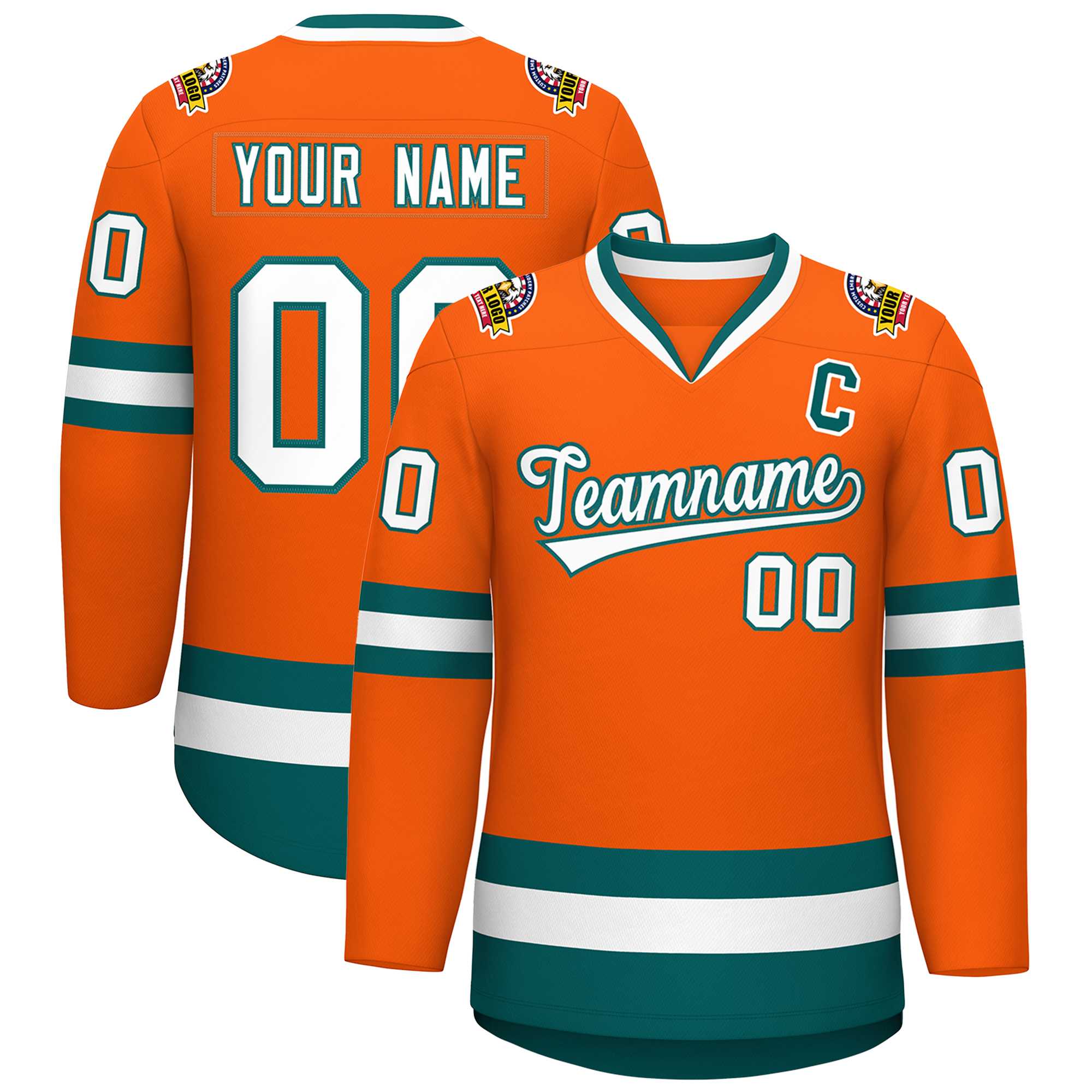 Custom Orange White-Aqua Classic Style Hockey Jersey | KXKSHOP