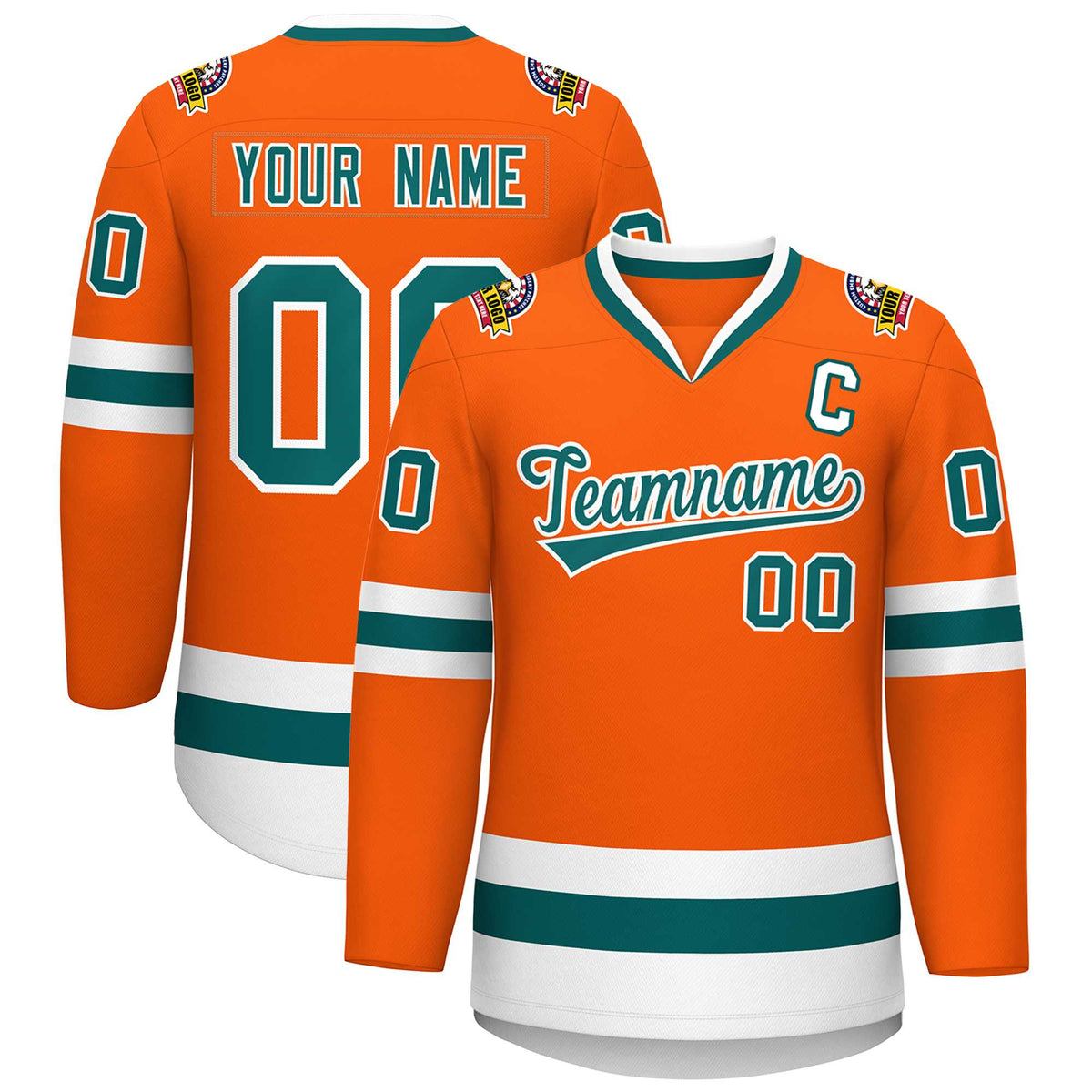 Custom Orange Aqua-White Classic Style Hockey Jersey | KXKSHOP