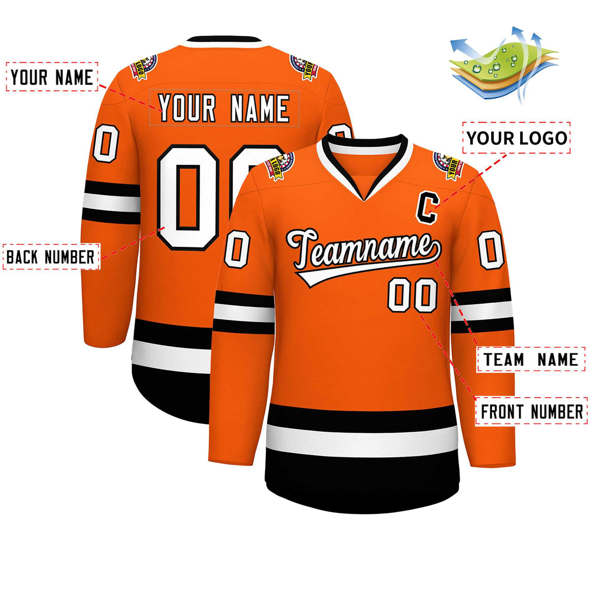 Custom Orange White-Black Classic Style Hockey Jersey | KXKSHOP