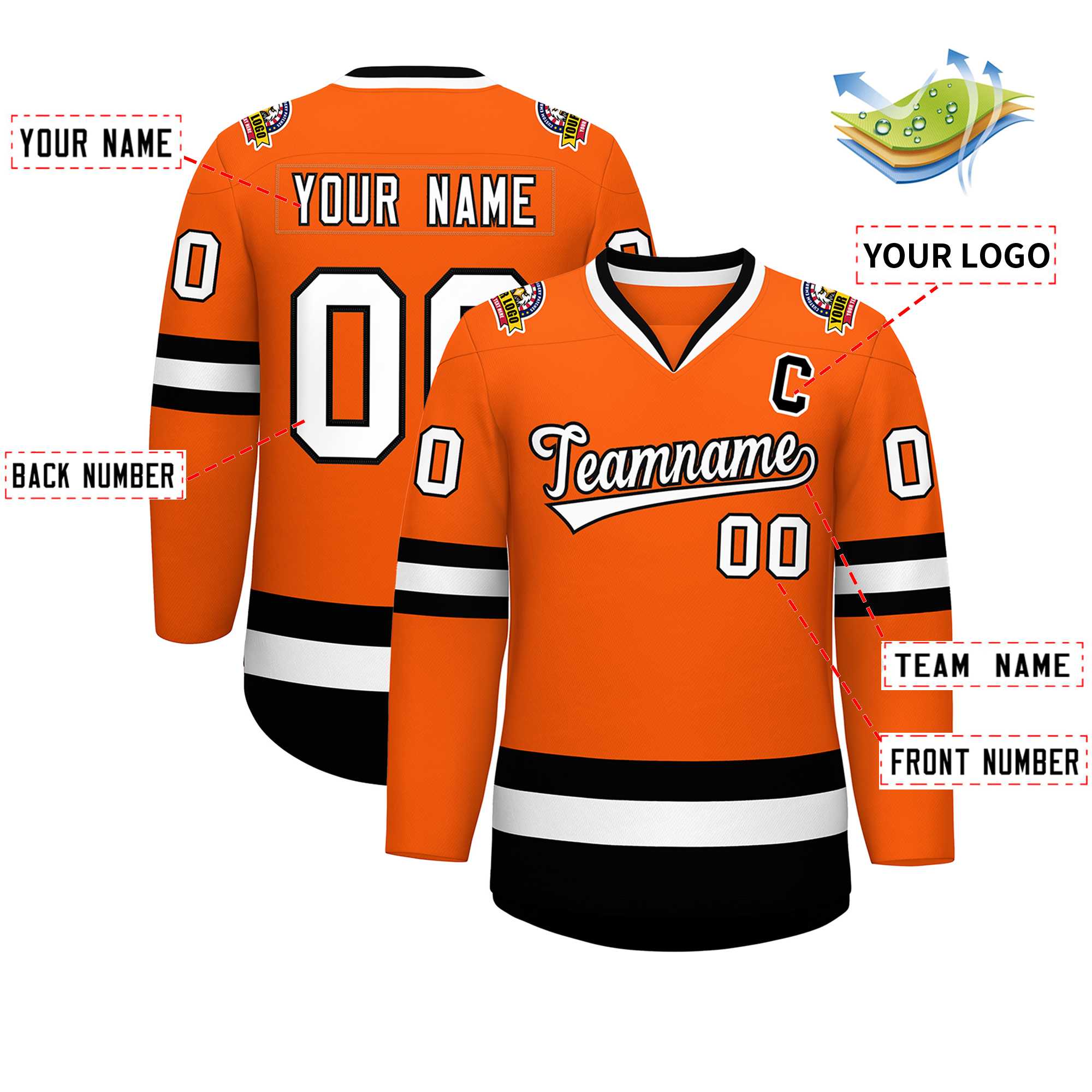 Custom Orange White-Black Classic Style Hockey Jersey | KXKSHOP