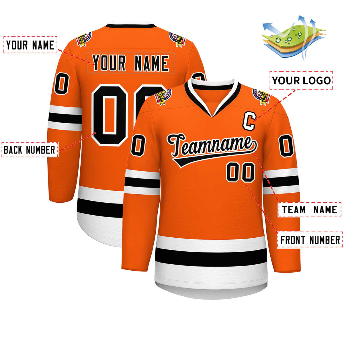 Custom Orange Black-White Classic Style Hockey Jersey | KXKSHOP