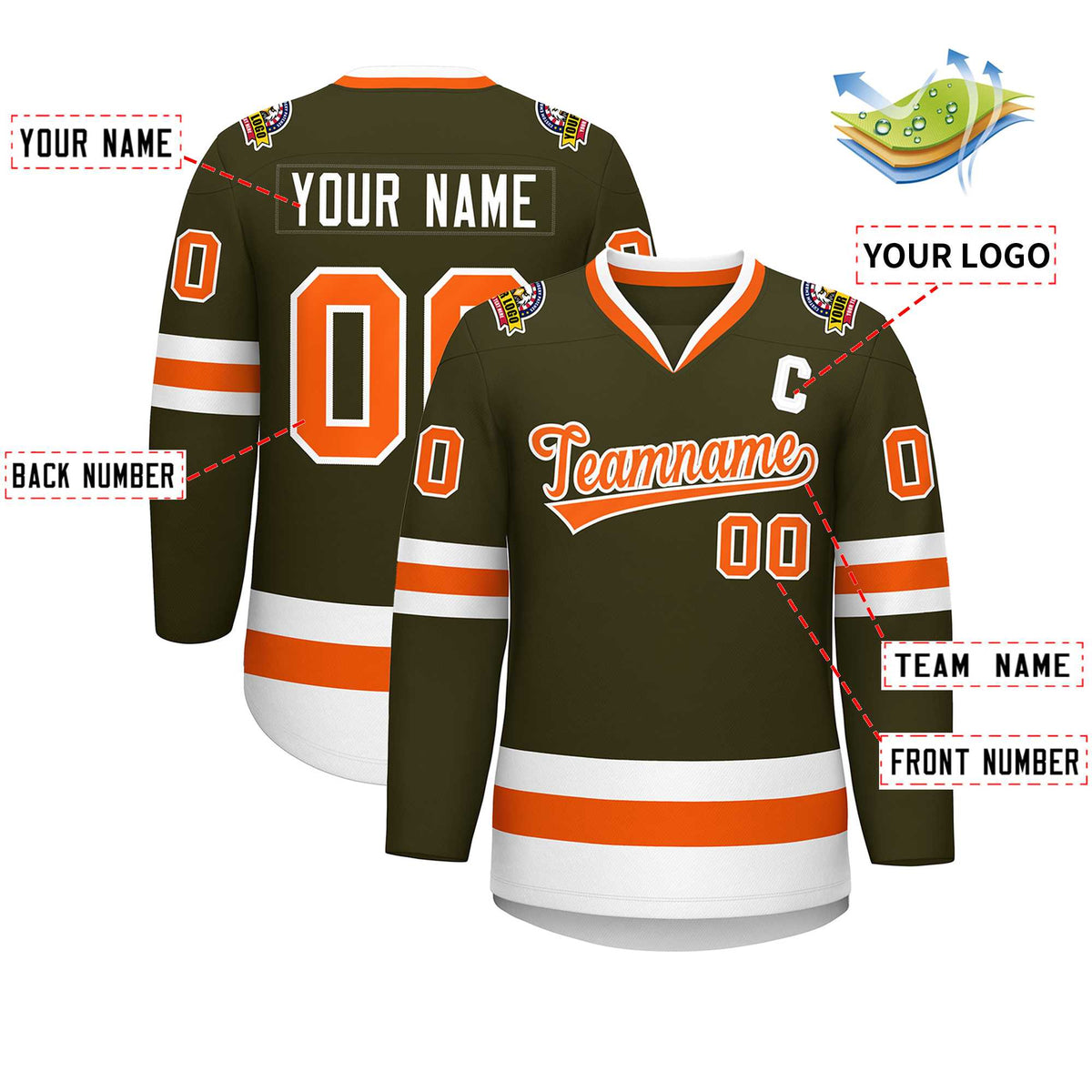 Custom Olive Orange-White Classic Style Hockey Jersey | KXKSHOP