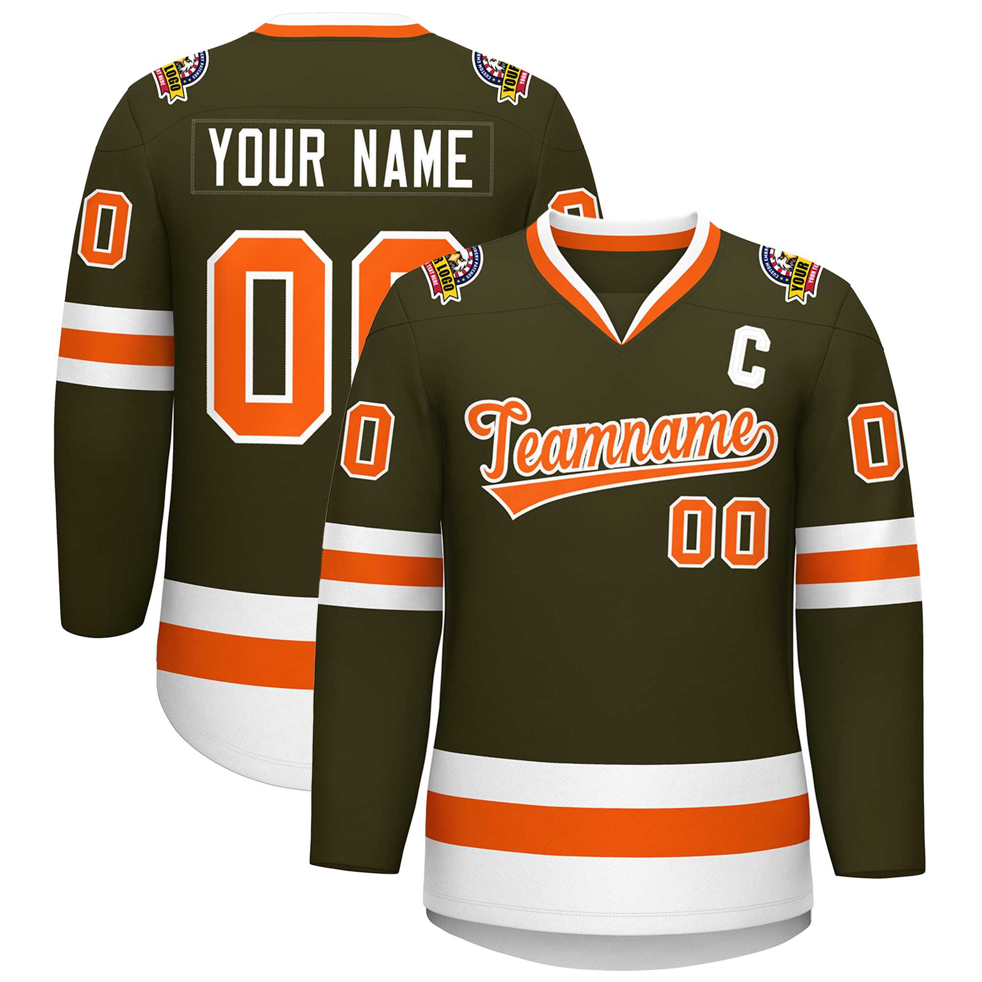 Custom Olive Orange-White Classic Style Hockey Jersey | KXKSHOP
