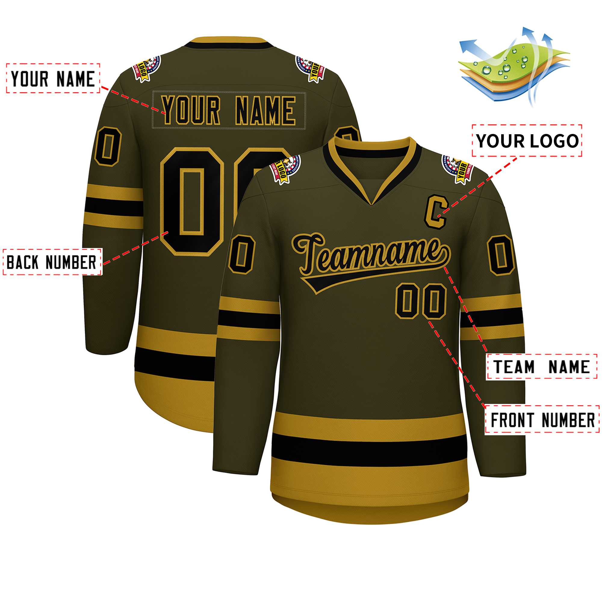 Custom Olive Black-Old Gold Classic Style Hockey Jersey | KXKSHOP