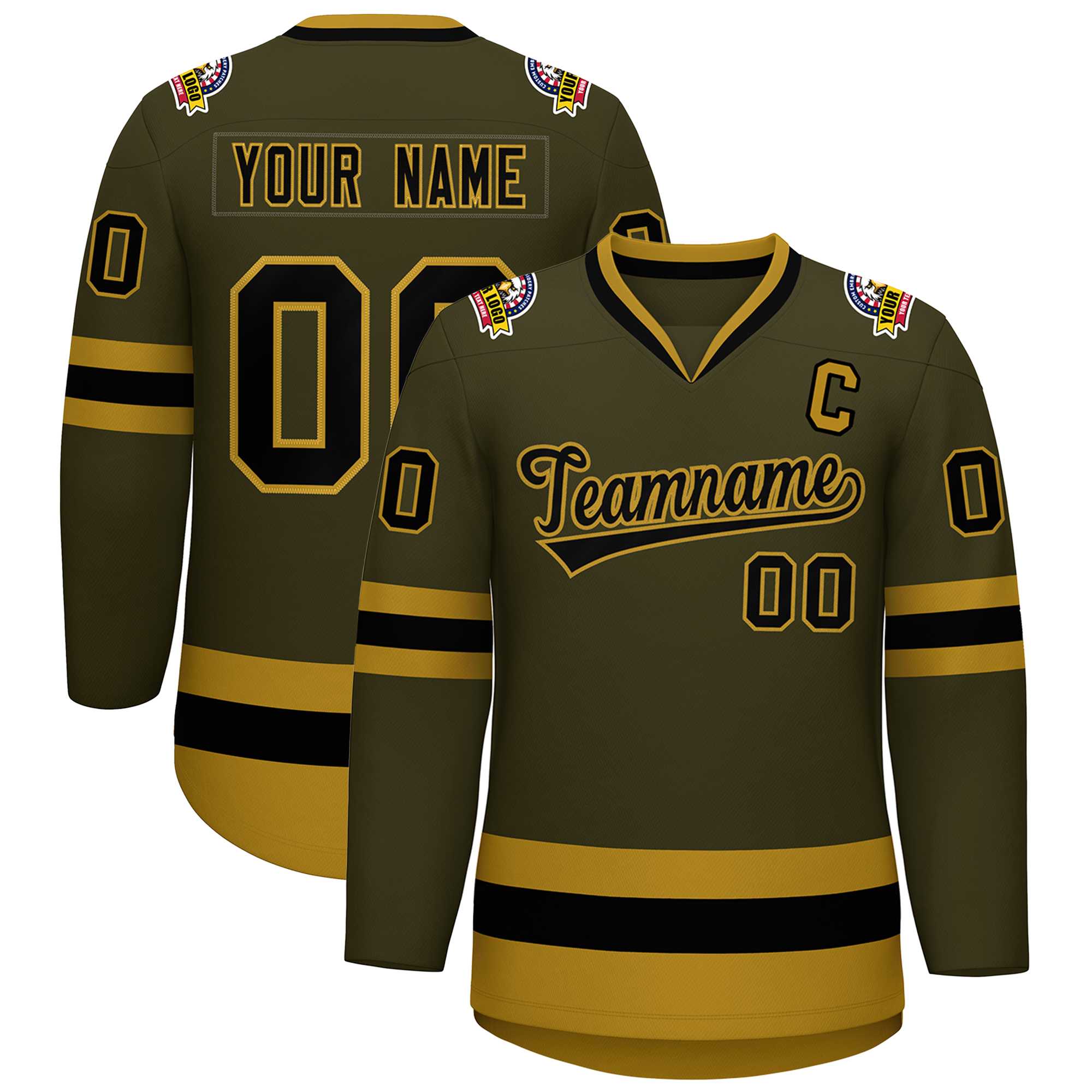Custom Olive Black-Old Gold Classic Style Hockey Jersey | KXKSHOP