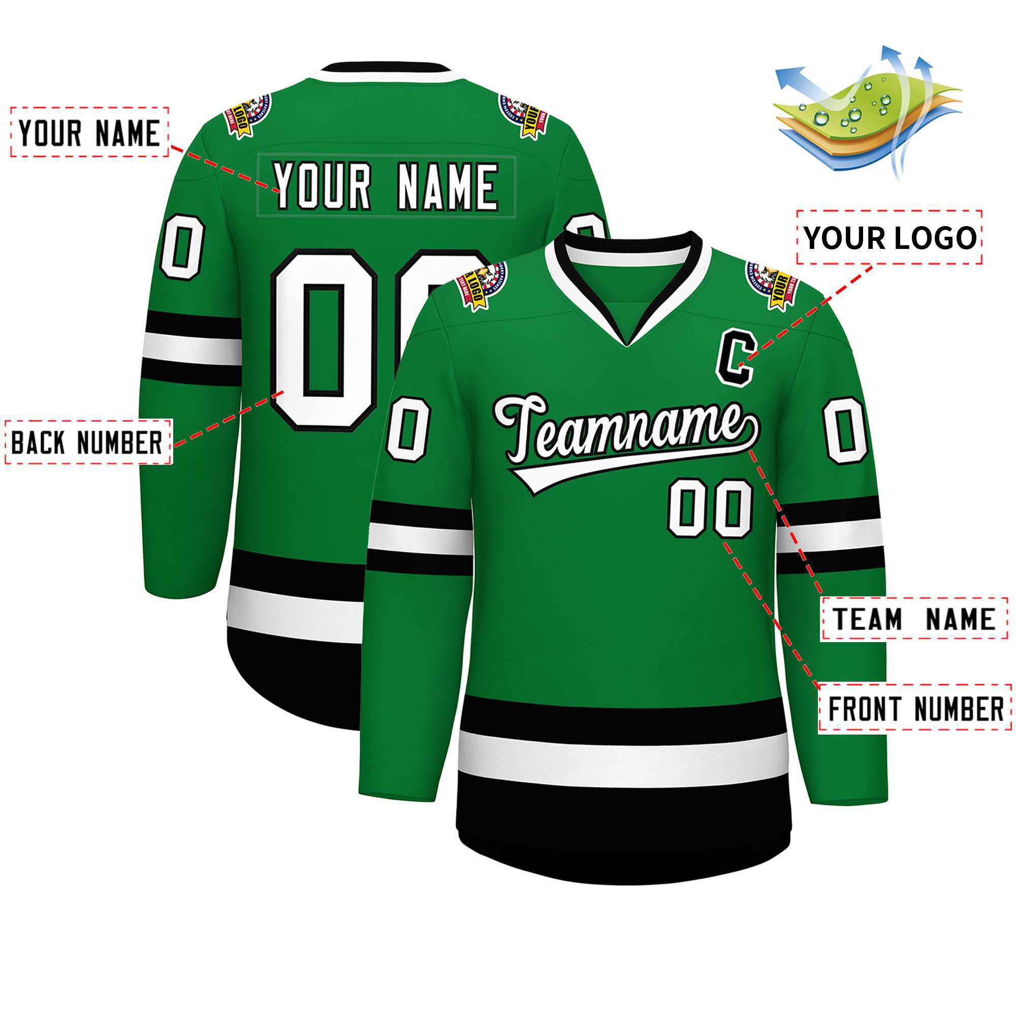 Custom Kelly Green White-Black Classic Style Hockey Jersey | KXKSHOP