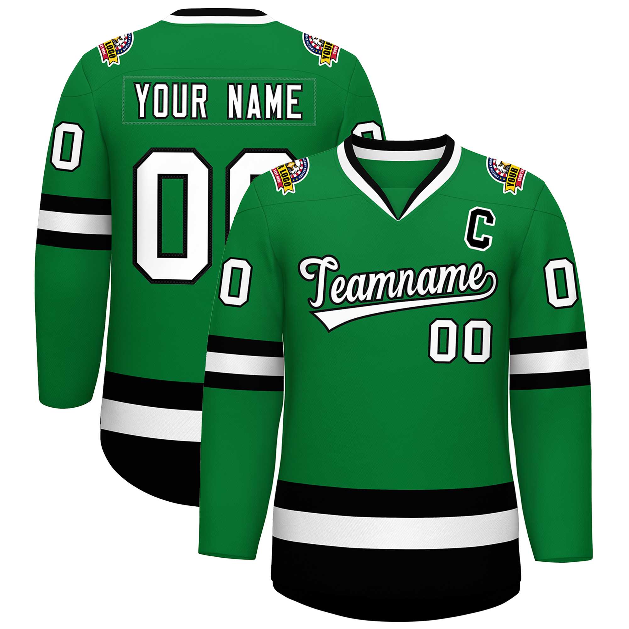 Custom Kelly Green White-Black Classic Style Hockey Jersey | KXKSHOP