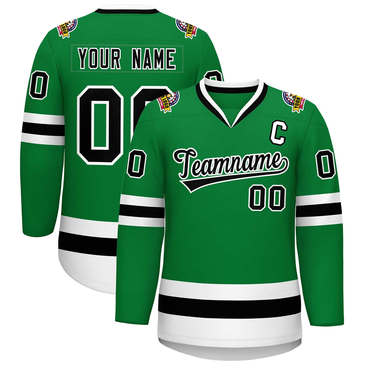 Custom Kelly Green Black-White Classic Style Hockey Jersey | KXKSHOP