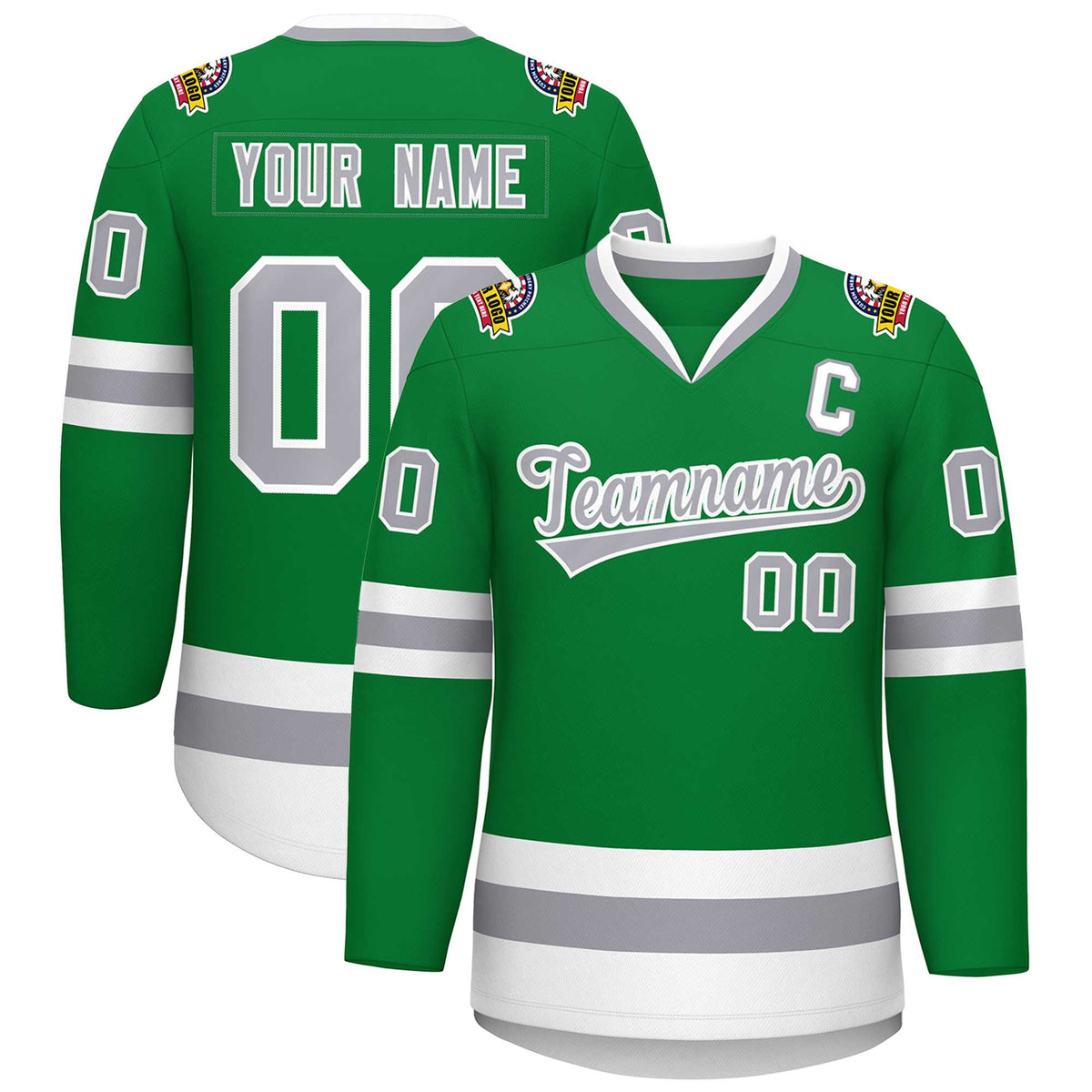 Custom Kelly Green Gray-White Classic Style Hockey Jersey | KXKSHOP