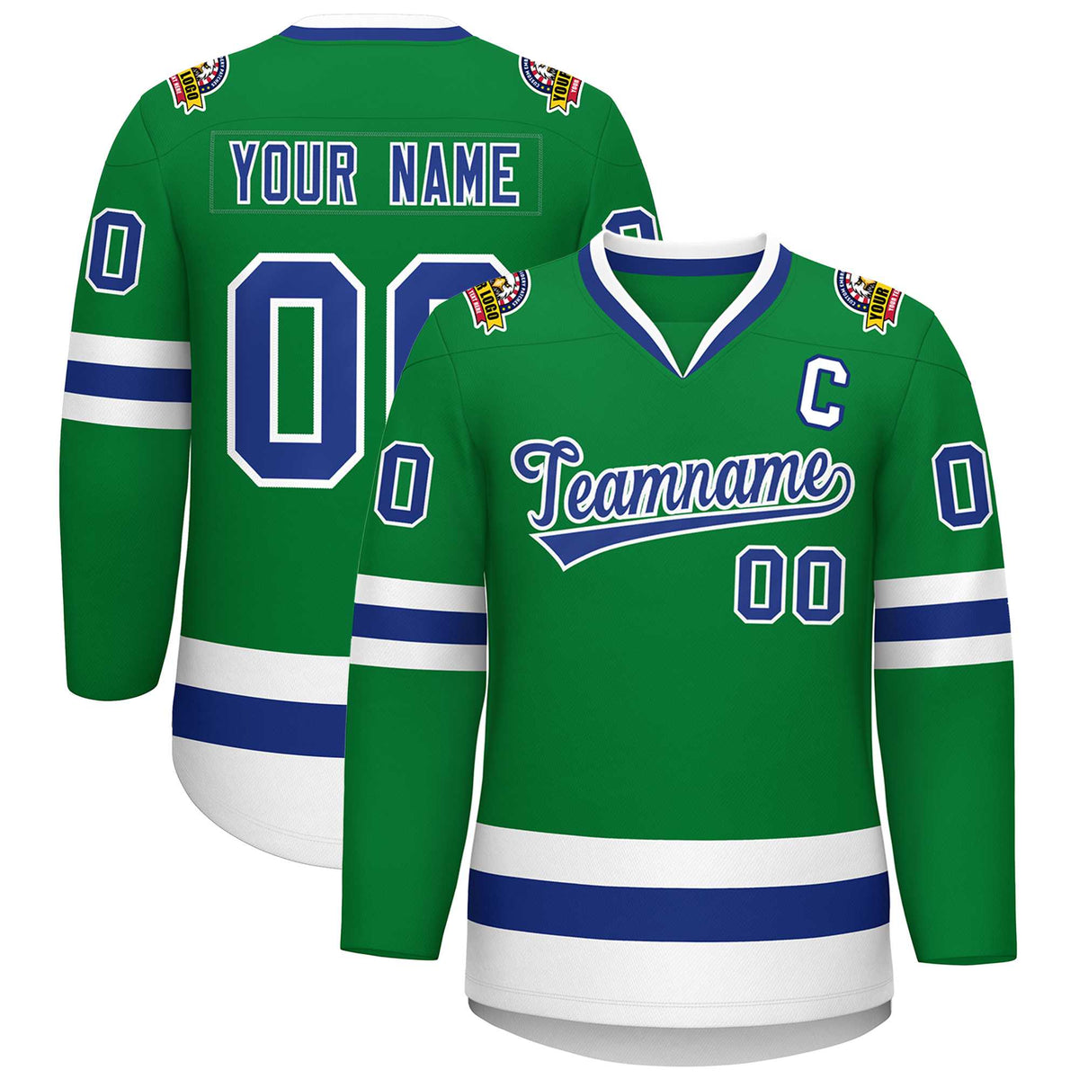 Custom Kelly Green Royal-White Classic Style Hockey Jersey | KXKSHOP