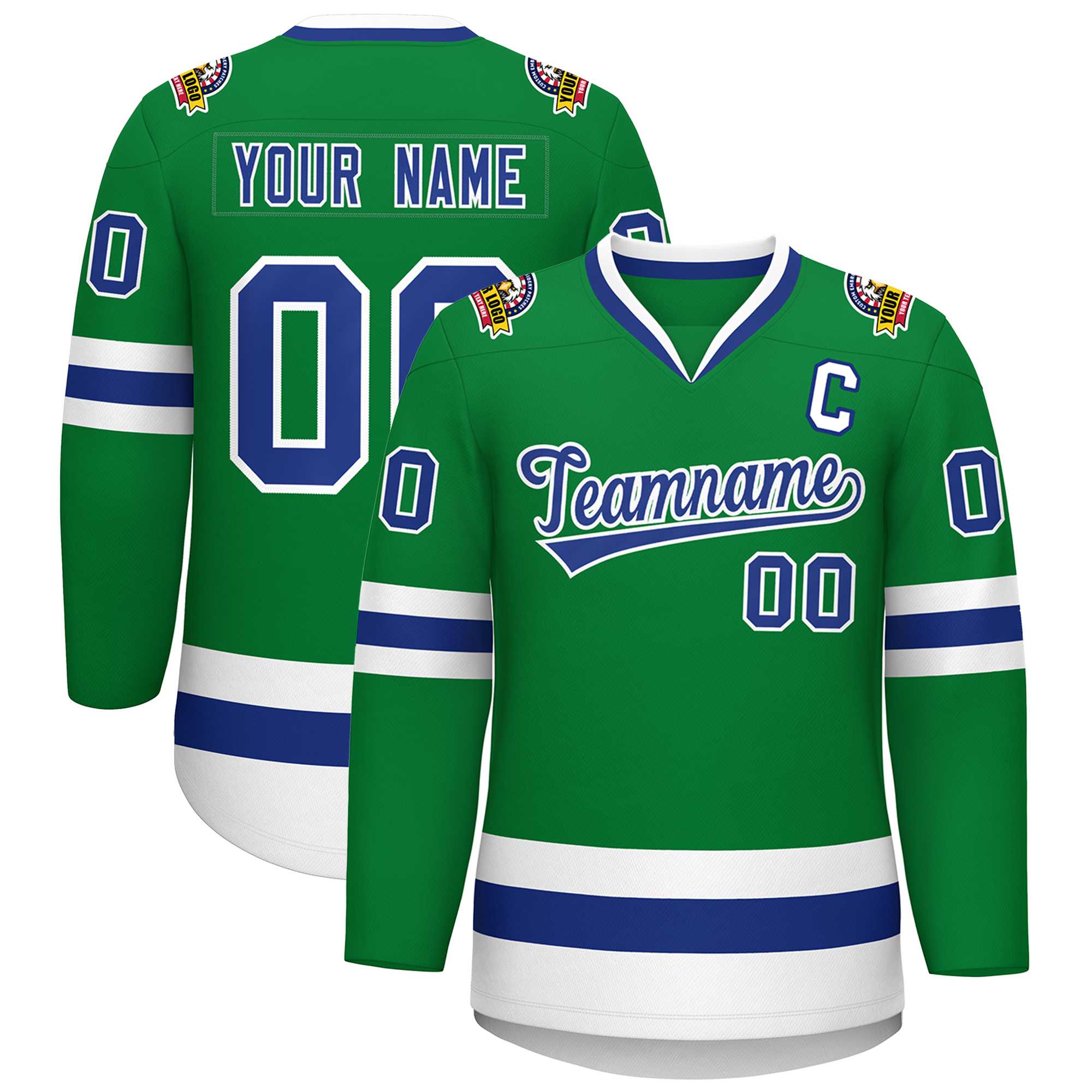 Custom Kelly Green Royal-White Classic Style Hockey Jersey | KXKSHOP