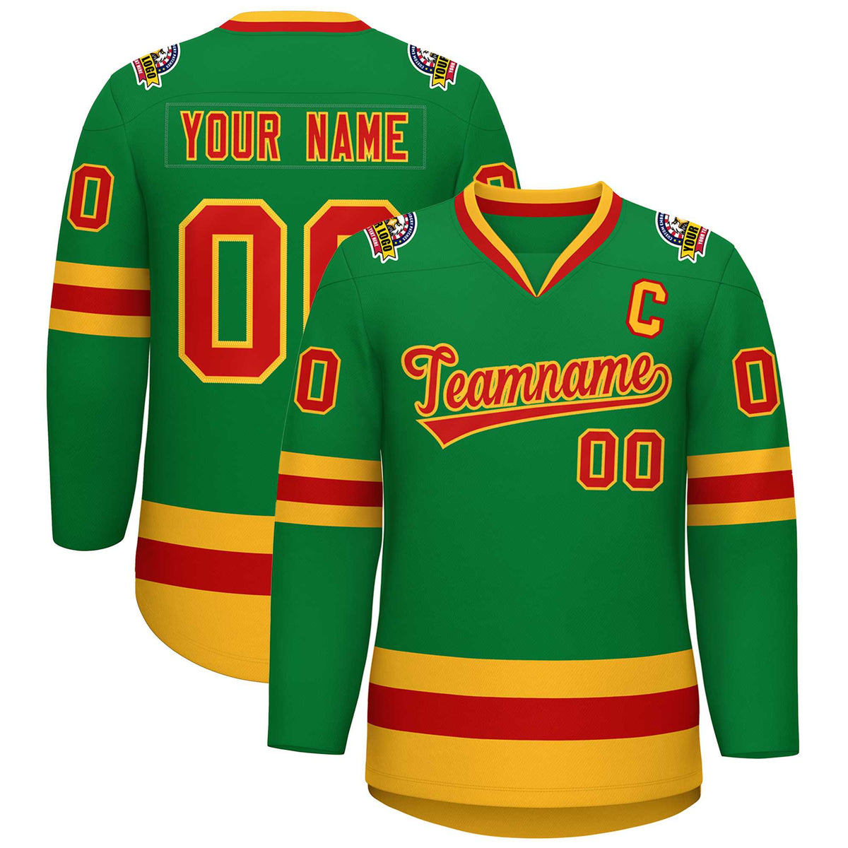 Custom Kelly Green Red-Gold Classic Style Hockey Jersey | KXKSHOP