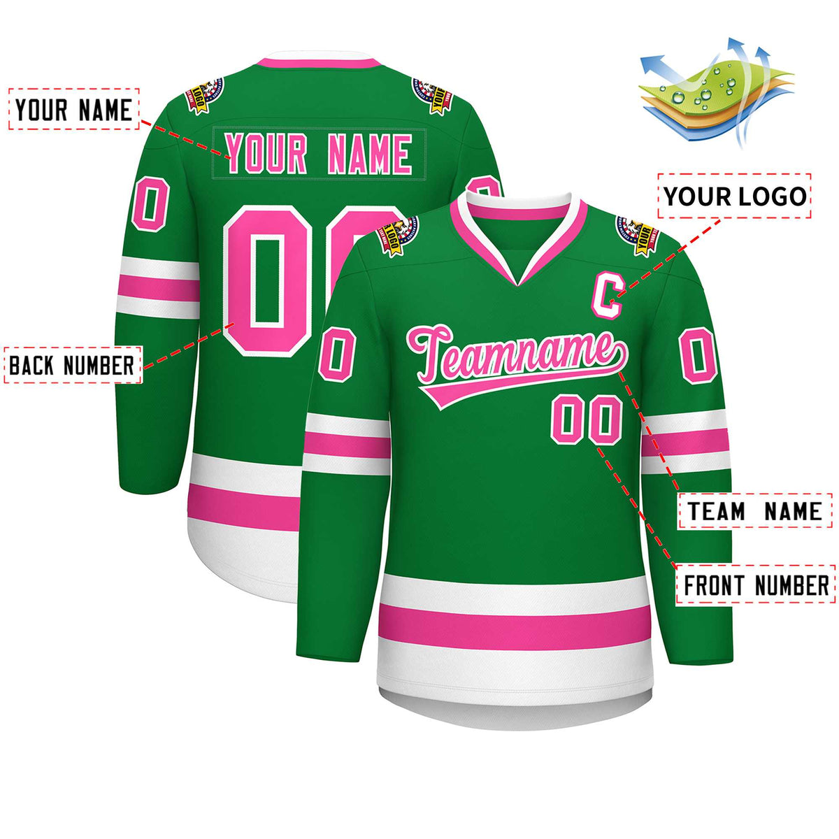 Custom Kelly Green Pink-White Classic Style Hockey Jersey | KXKSHOP