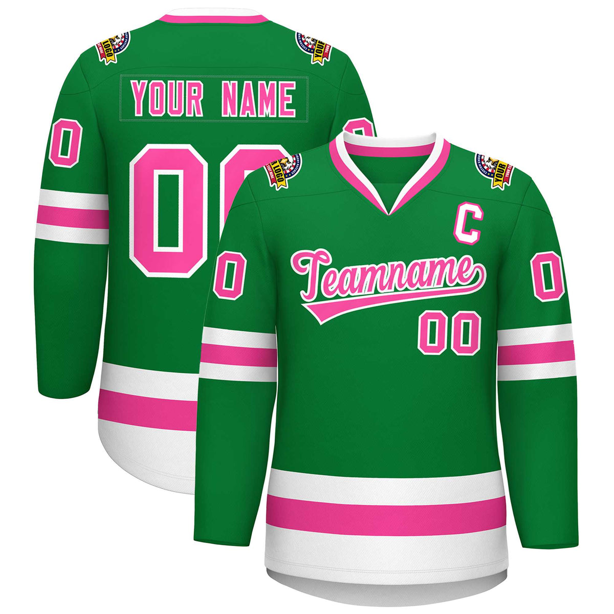 Custom Kelly Green Pink-White Classic Style Hockey Jersey | KXKSHOP