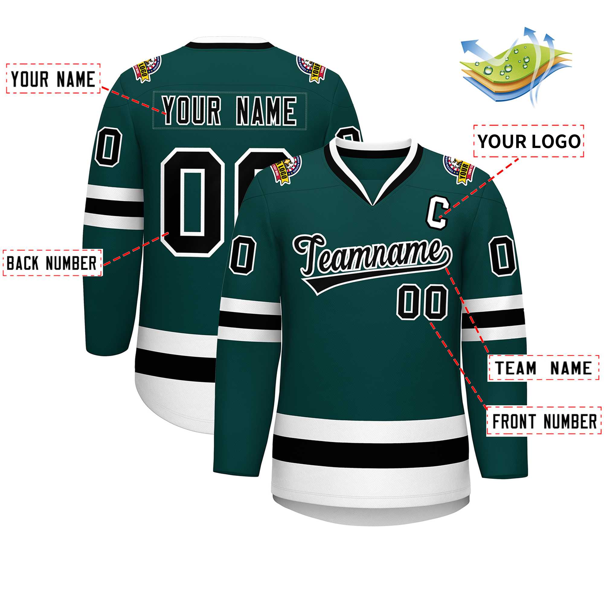 Custom Midnight Green Black-White Classic Style Hockey Jersey | KXKSHOP