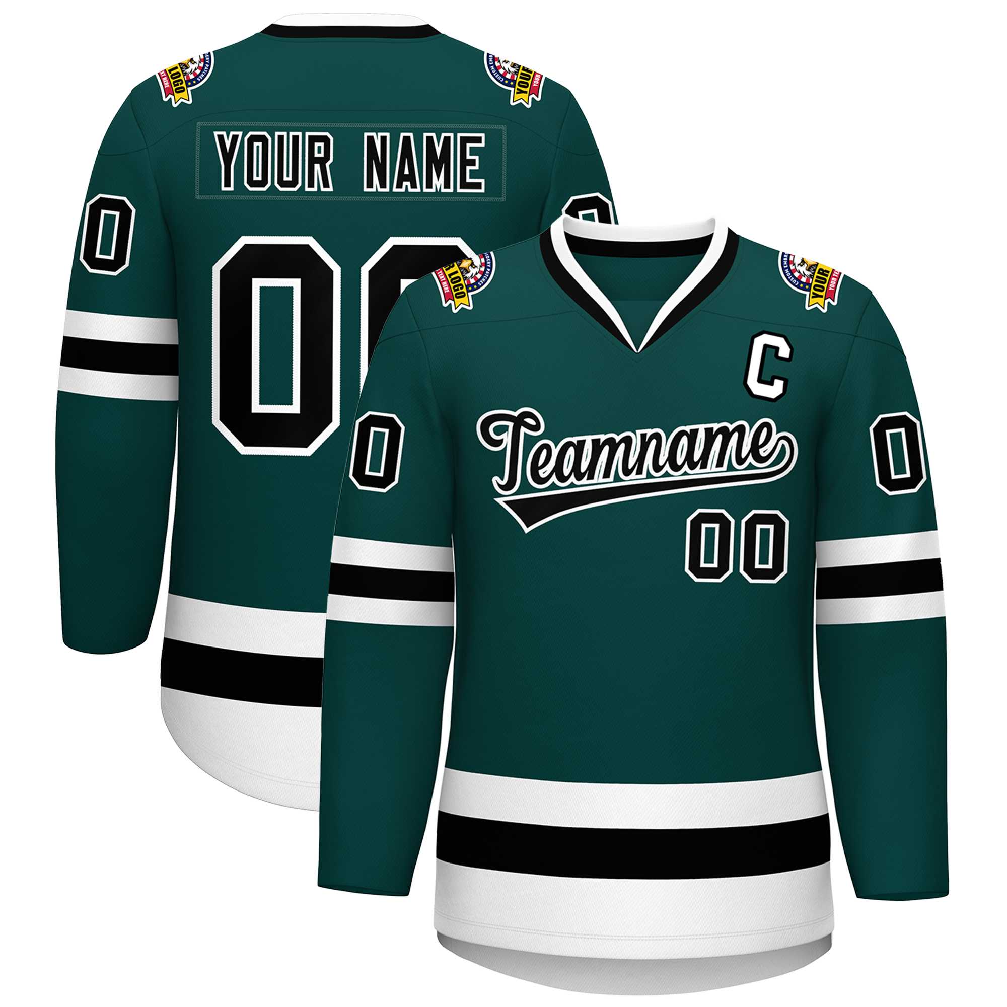 Custom Midnight Green Black-White Classic Style Hockey Jersey | KXKSHOP