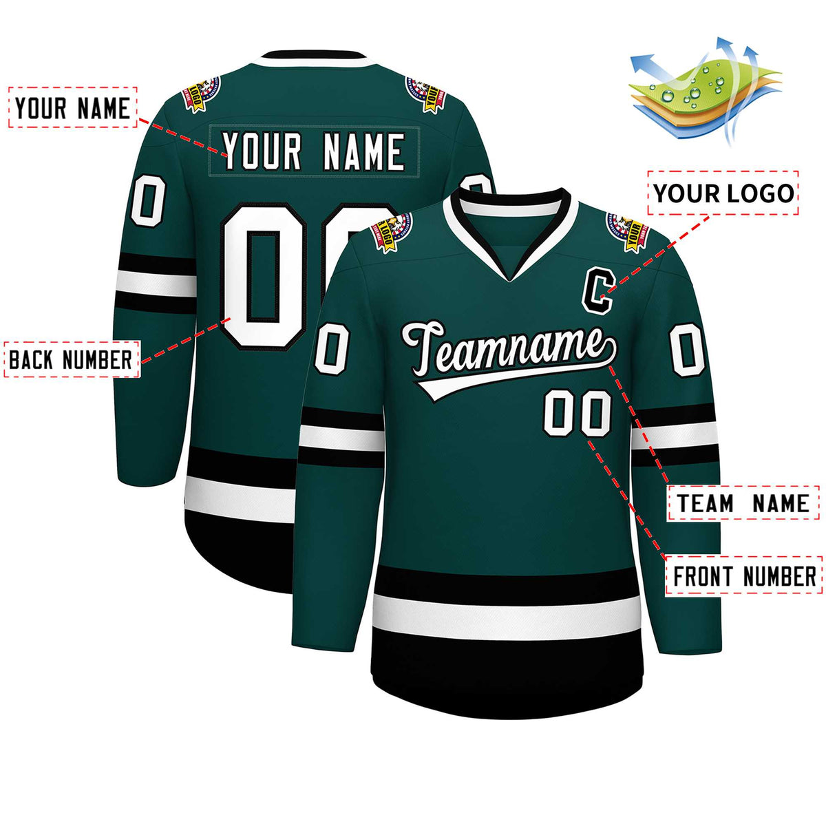 Custom Midnight Green White-Black Classic Style Hockey Jersey | KXKSHOP
