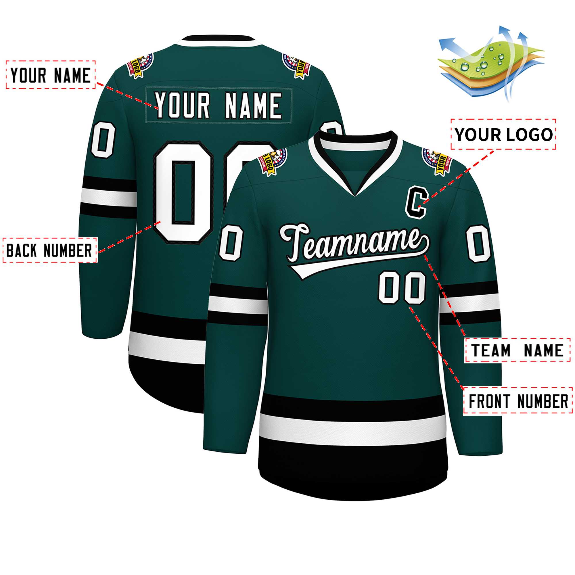 Custom Midnight Green White-Black Classic Style Hockey Jersey | KXKSHOP