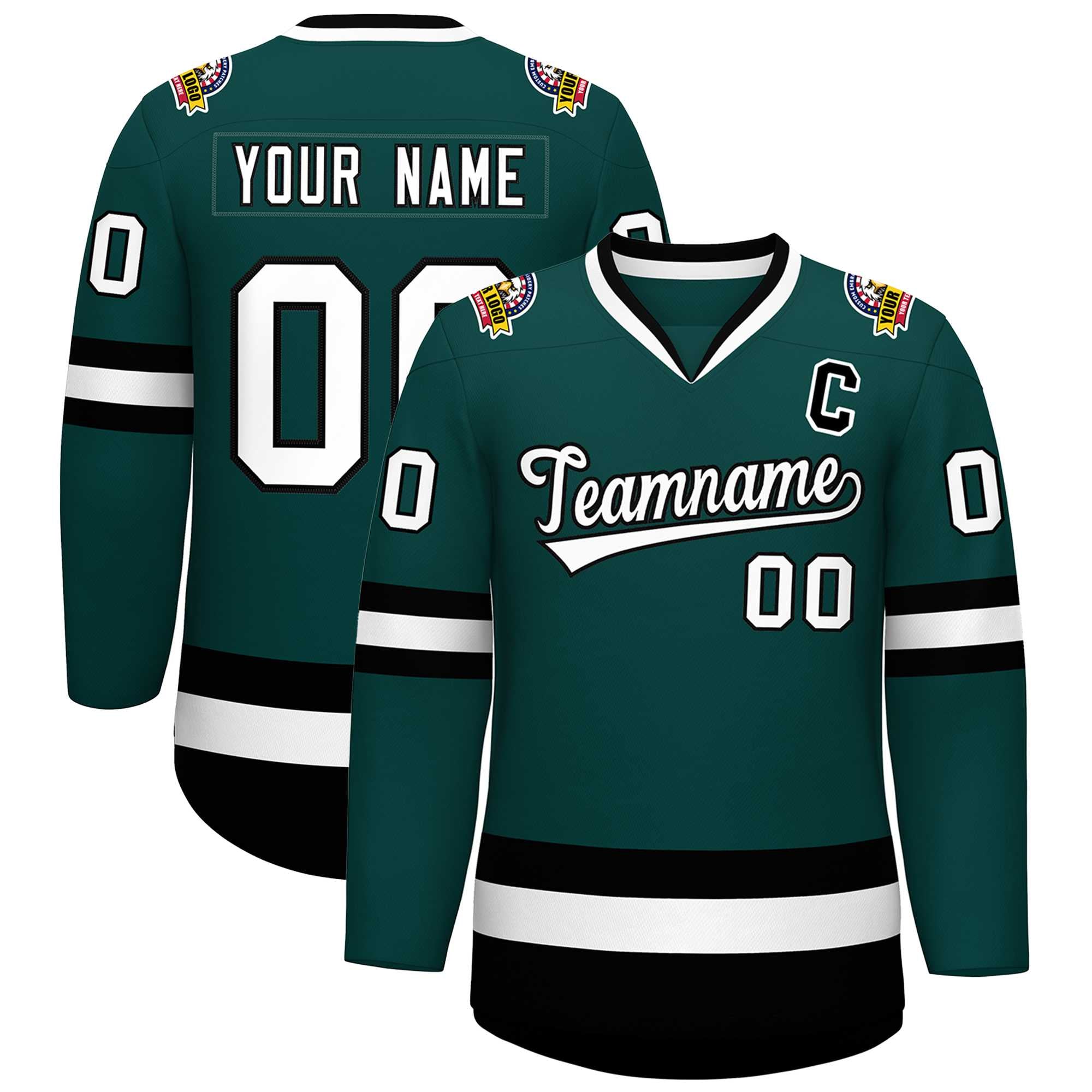 Custom Midnight Green White-Black Classic Style Hockey Jersey | KXKSHOP